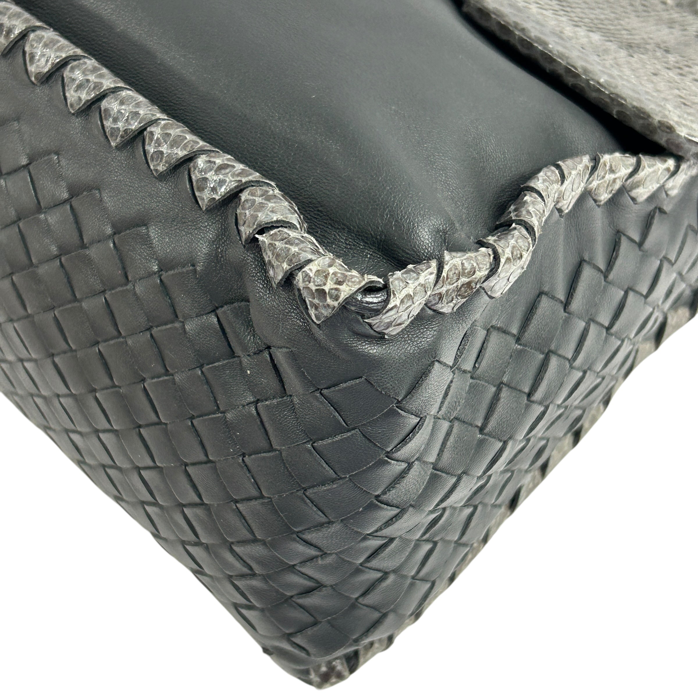 Gray Lambskin / Snakeskin Detail Foldover Bag
