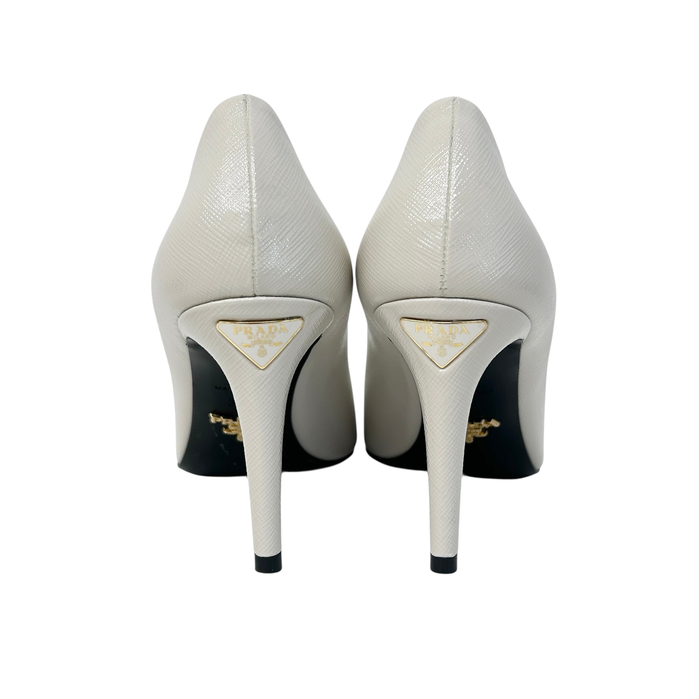 Cream Saffiano Pointed Toe Pumps