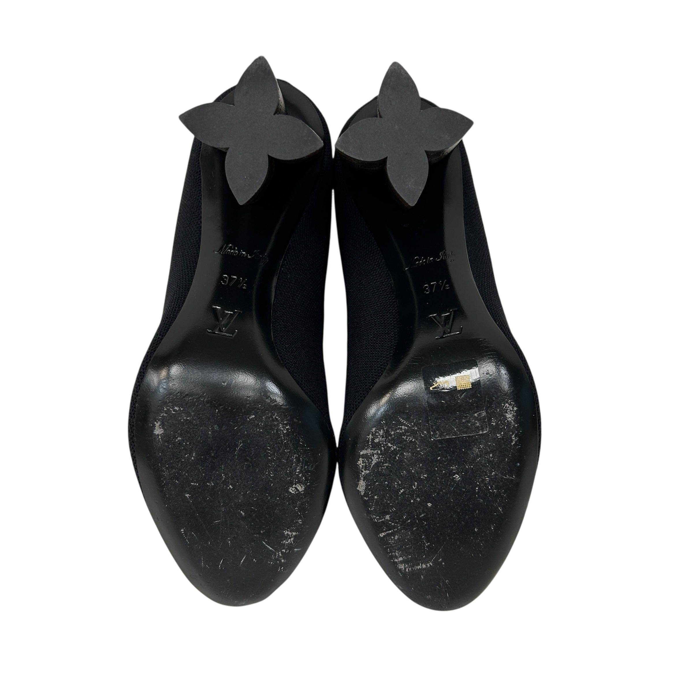 Black Silouette Ankle Boots w/Monogram Block Heel