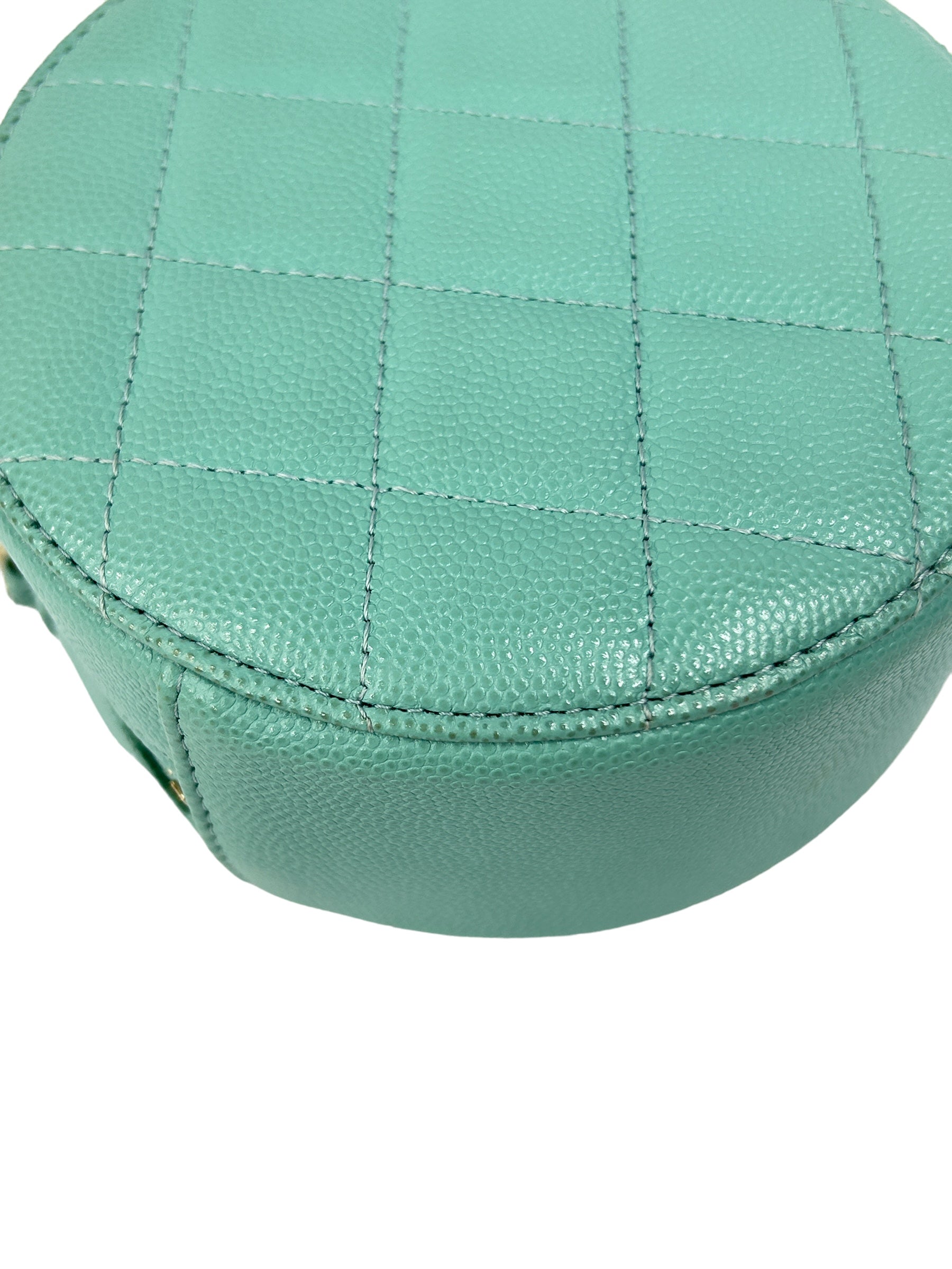 Teal Blue Caviar Round Mini Crossbody Bag w/LGHW