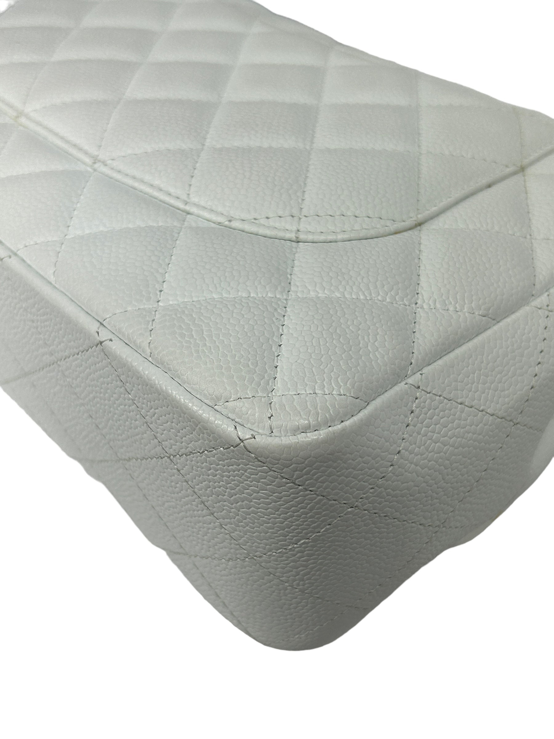 White Caviar Quilted Jumbo Single Flap Bag W/SHW