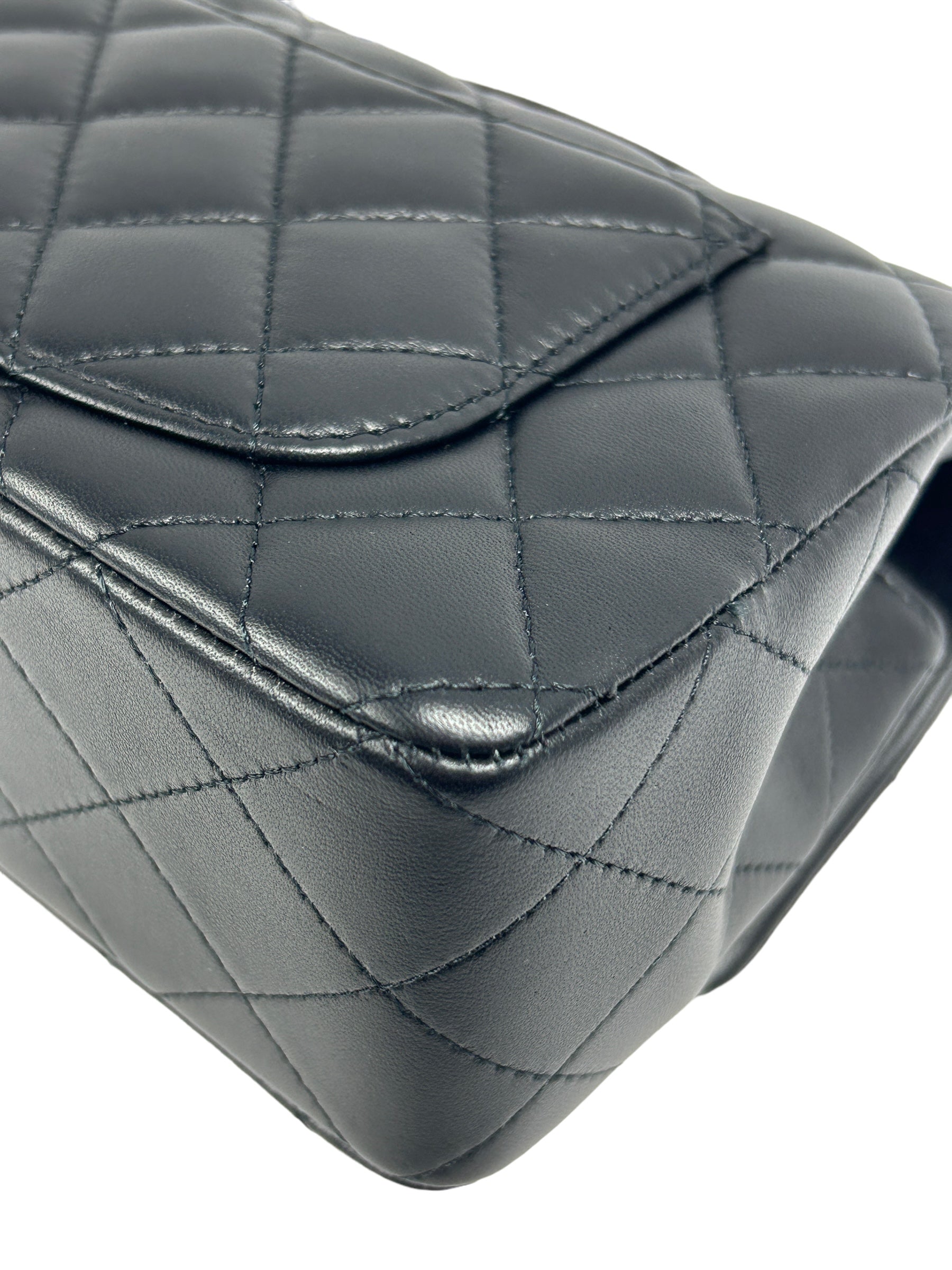 Black Quilted Lambskin Top Handle Mini Classic Rectangle W/LGHW W/Leo Chanel Charm