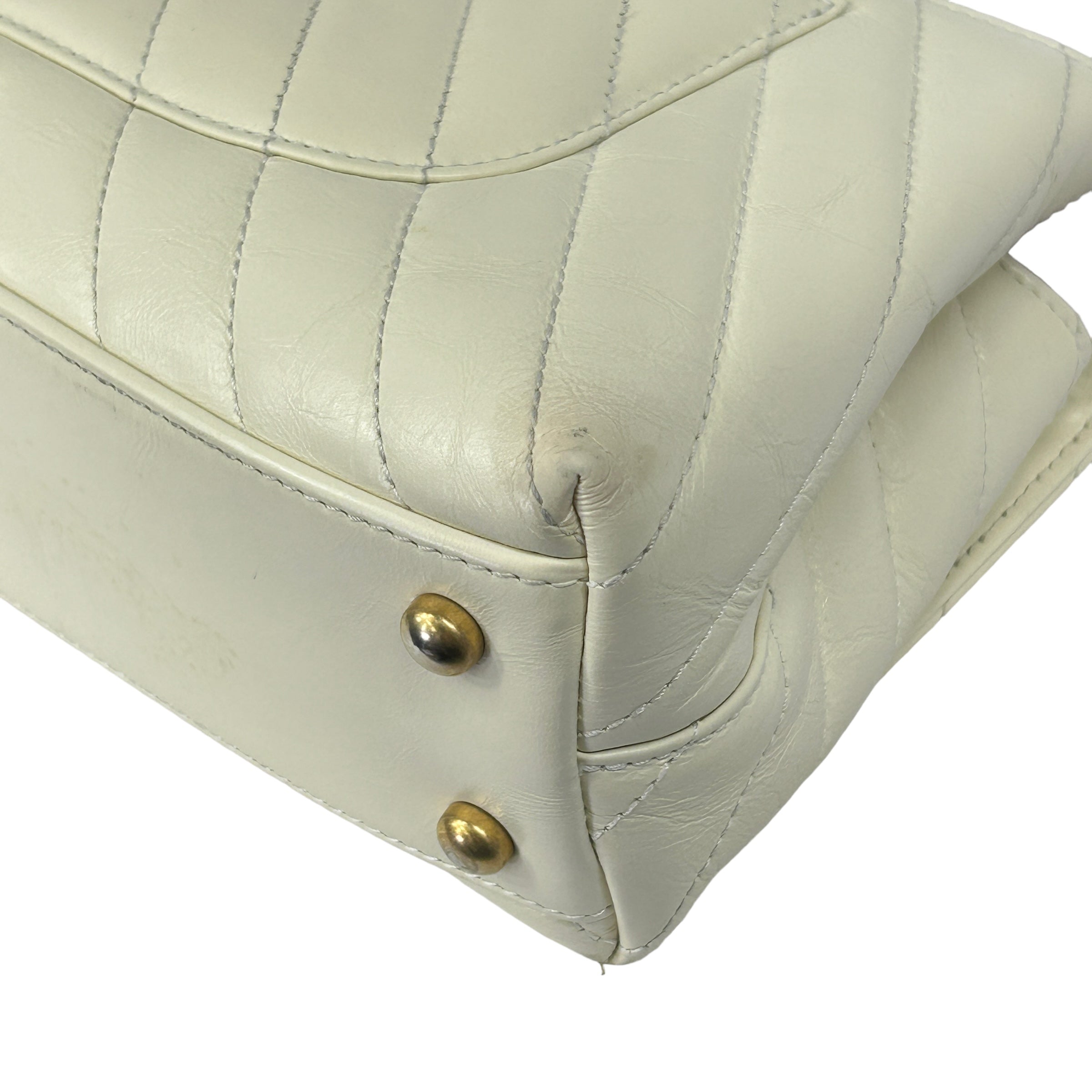 White Chevron Crinkled Calfskin Beige Lizard Mini Coco Handle W/AGHW