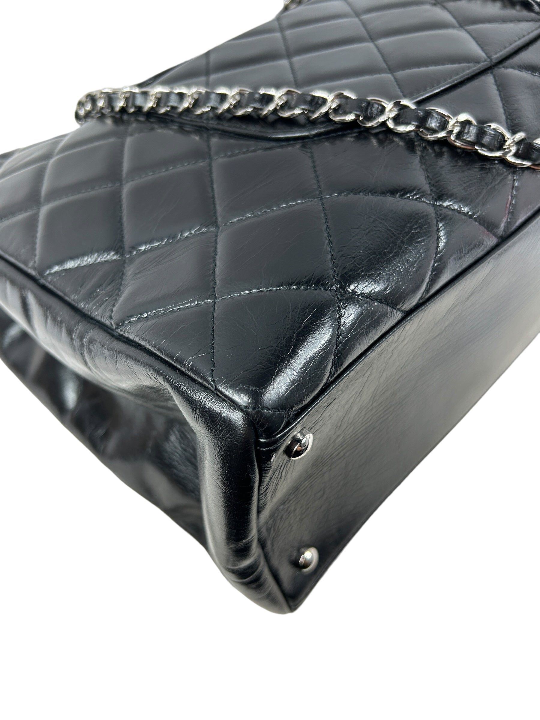 Black Quilted Glazed Calfskin Leather Supermarket Large CC Delivery Tote W/SHW