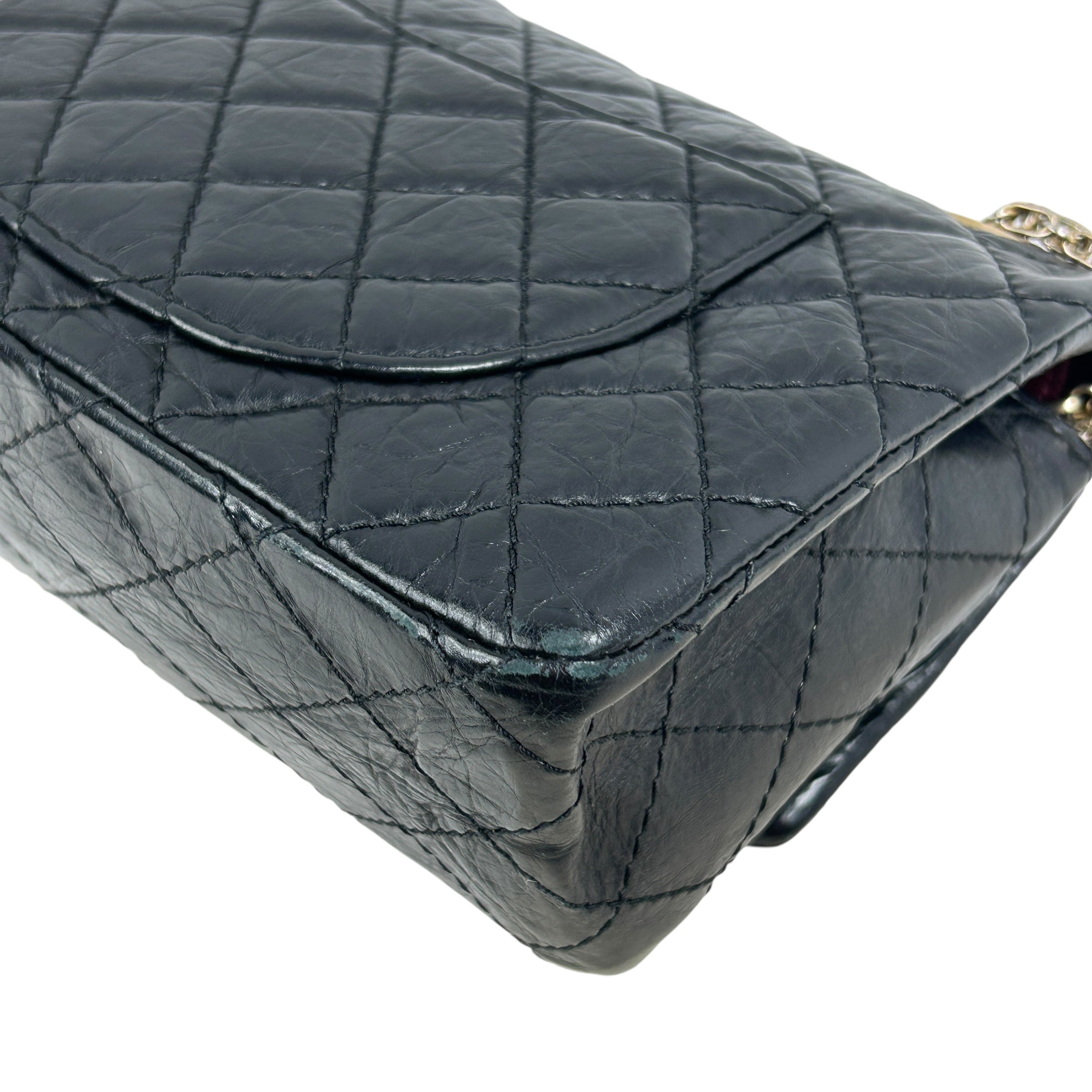 Black Aged Calfskin Reissue 225 Double Flap Bag w/AGHW