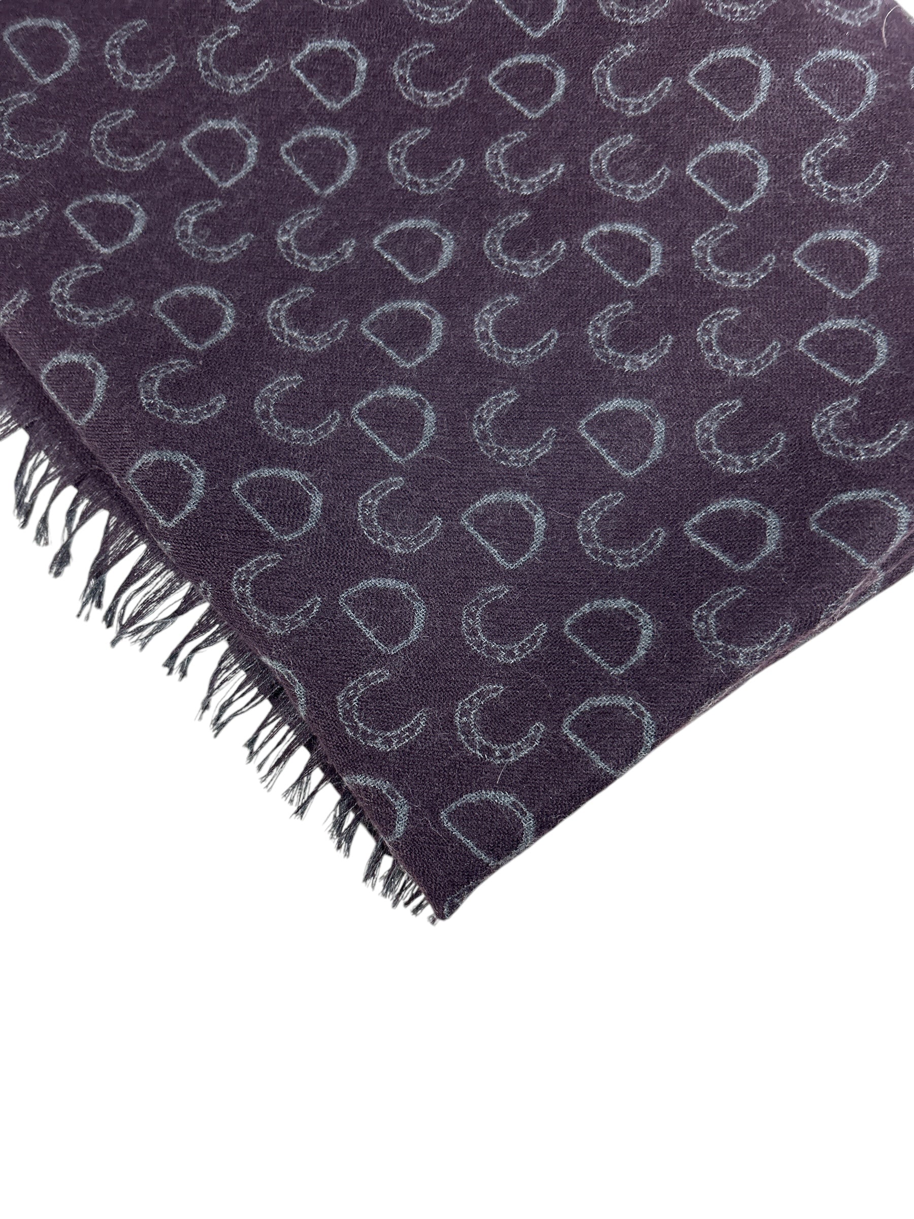 Grey/Burgundy Reversible Horse Shoe Pattern Cashmere/Silk Scarf