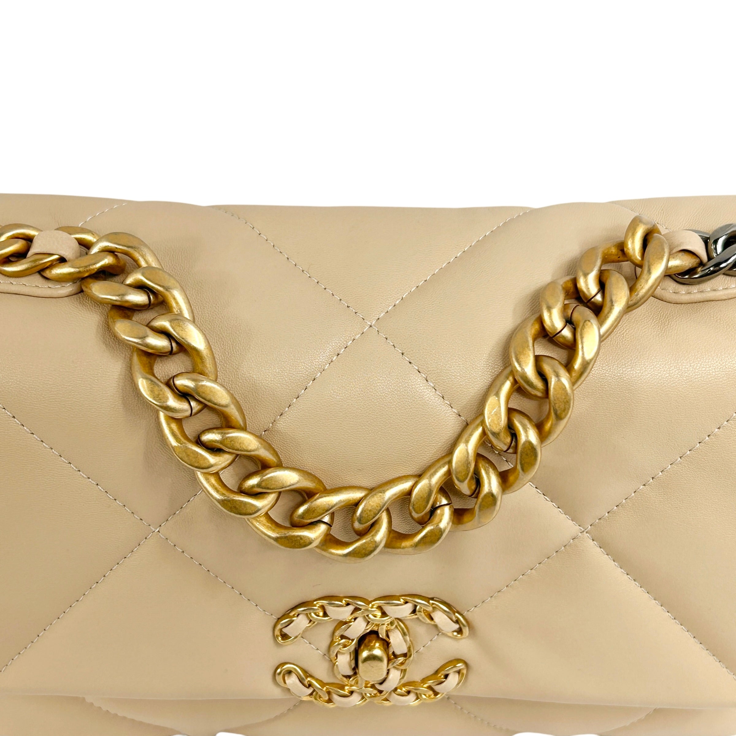 Beige Quilted Small 19 Flap w/ Mixed HW