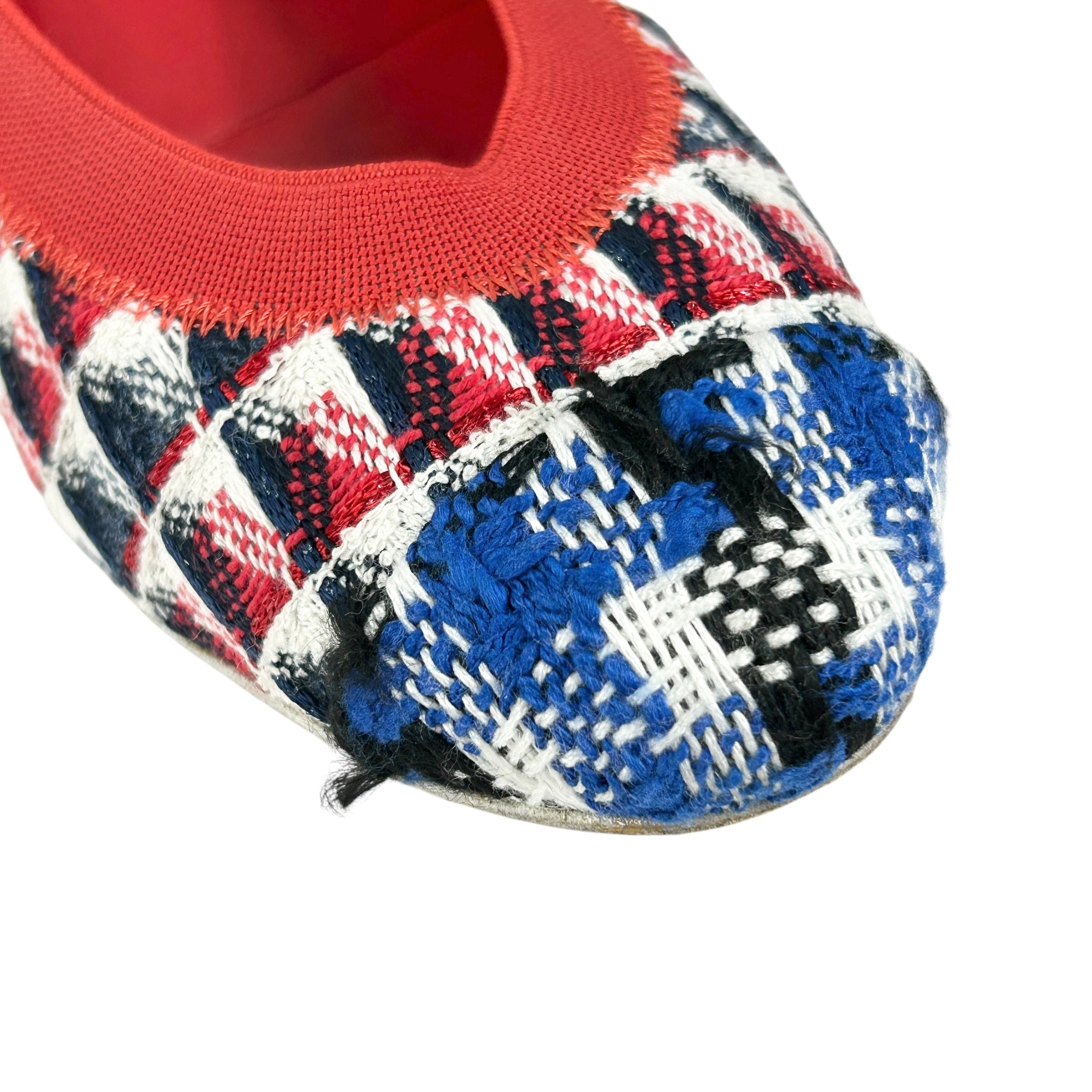 Blue/Red/White/Black Tweed Elastic Heel Ballet Flats