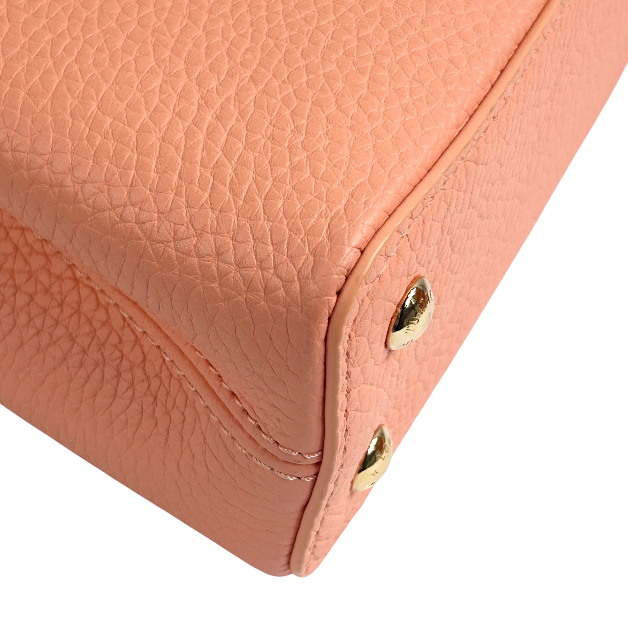 Apricot Taurillon Capucines Mini w/Intertwined Rainbow Chain Strap