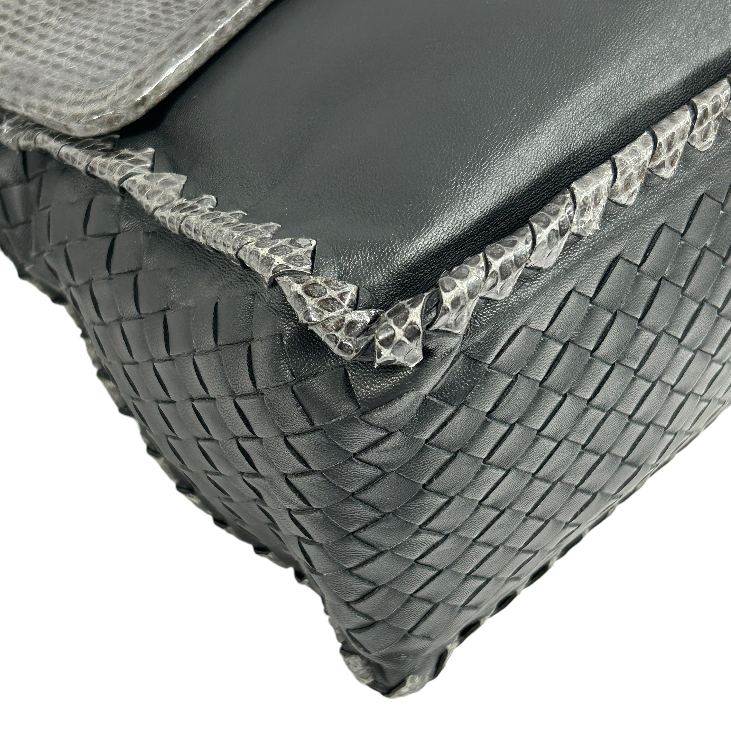 Gray Lambskin / Snakeskin Detail Foldover Bag