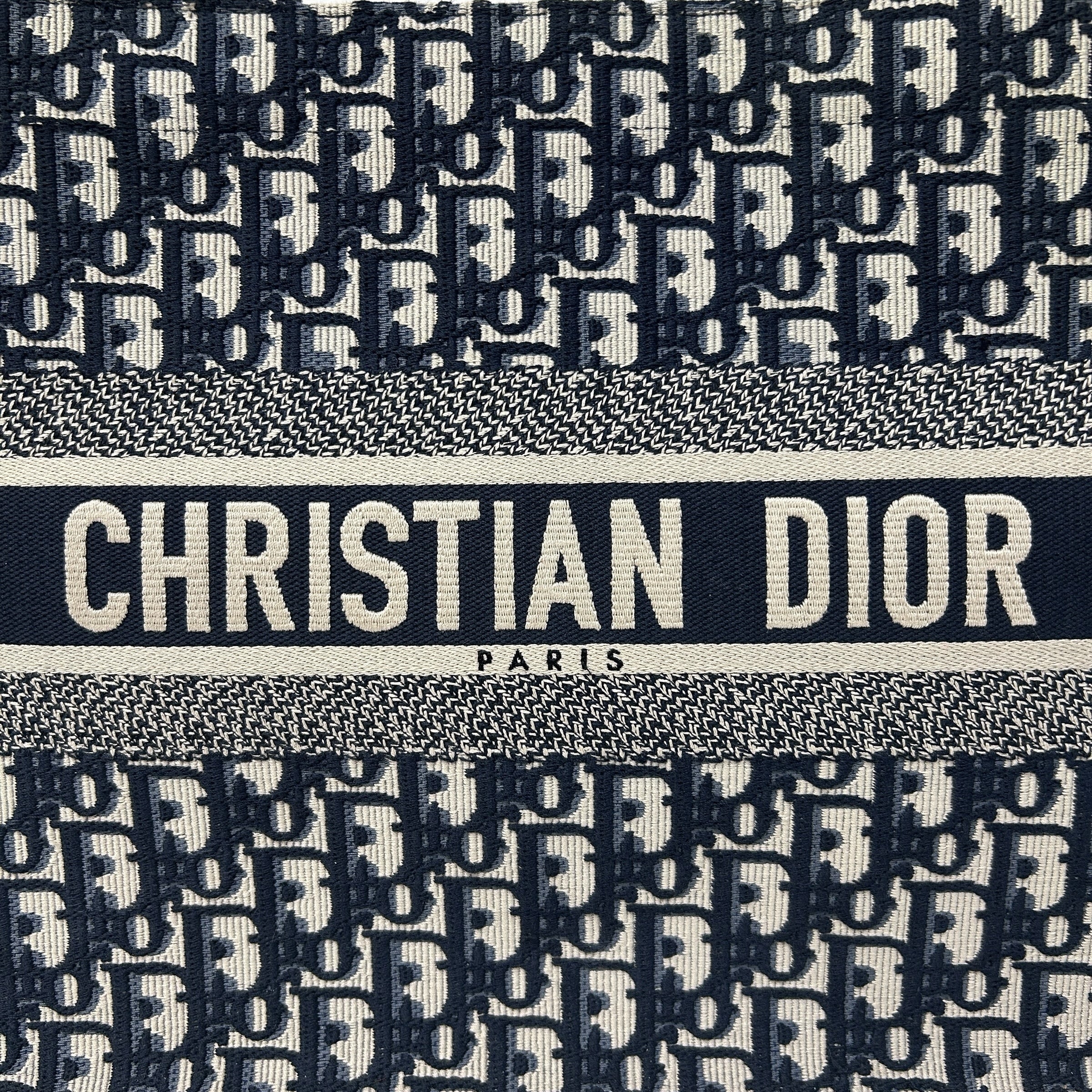 Ecru and Blue Oblique Embroidery Medium Book Tote