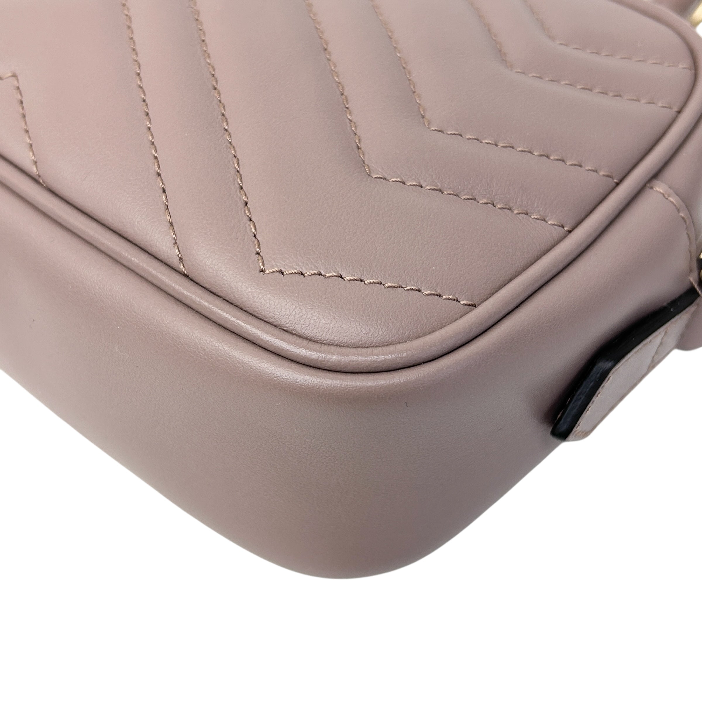 Taupe Quilted Leather Marmont Mini Camera Bag w/GHW