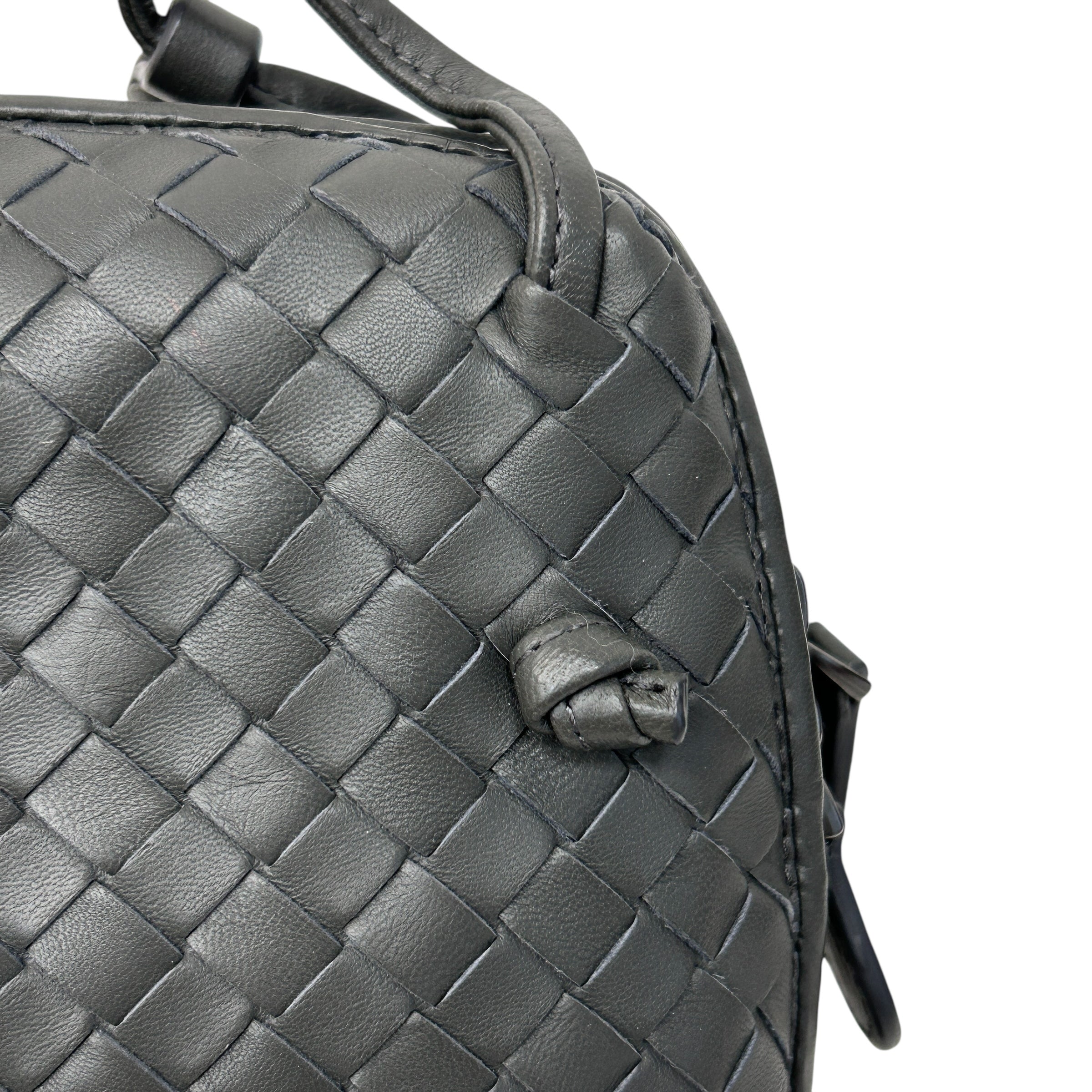 Grey Intrecciato Woven Nappa Leather Nodini Crossbody Bag w/Gunmetal HW
