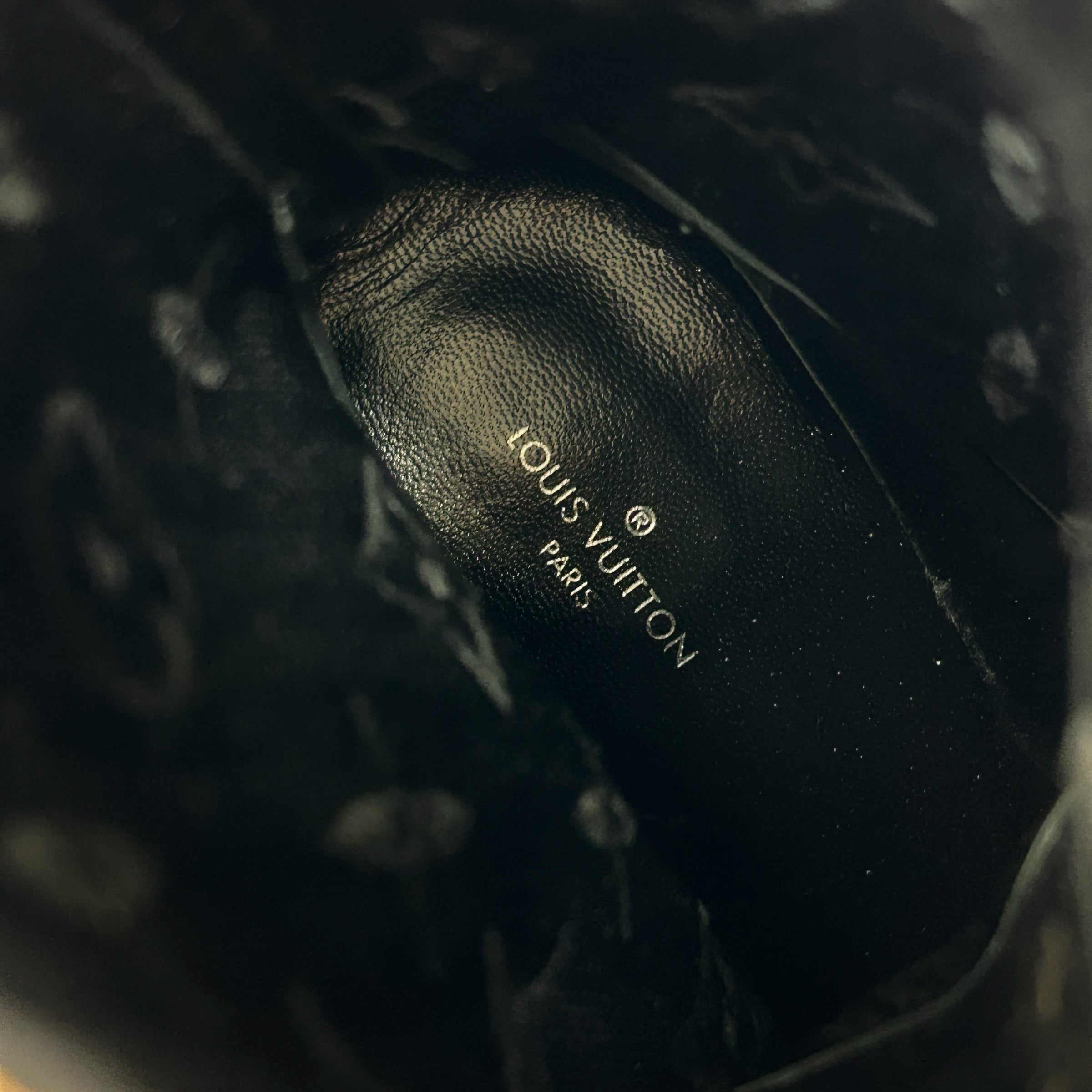 Black Silouette Ankle Boots w/Monogram Block Heel