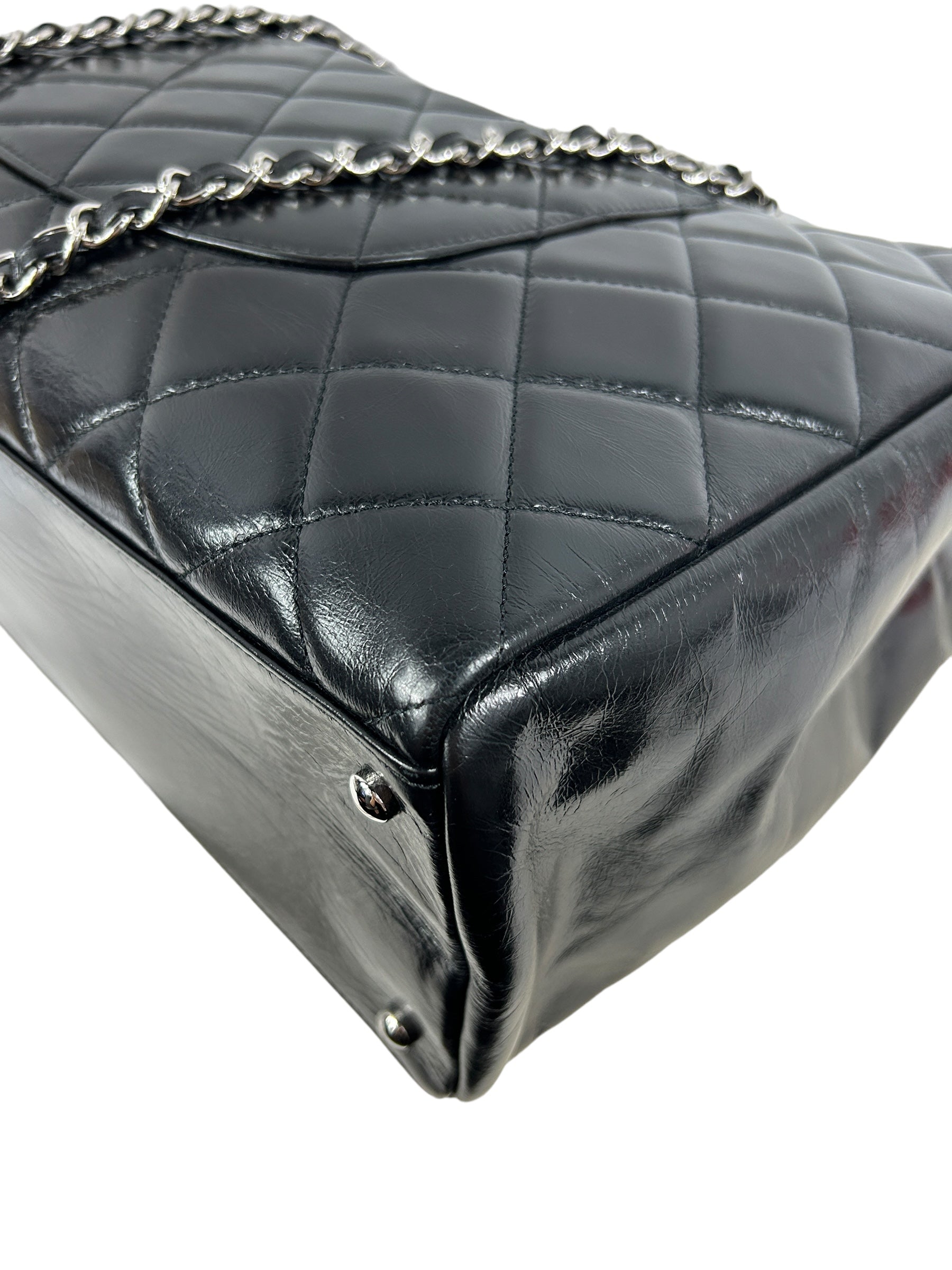 Black Quilted Glazed Calfskin Leather Supermarket Large CC Delivery Tote W/SHW