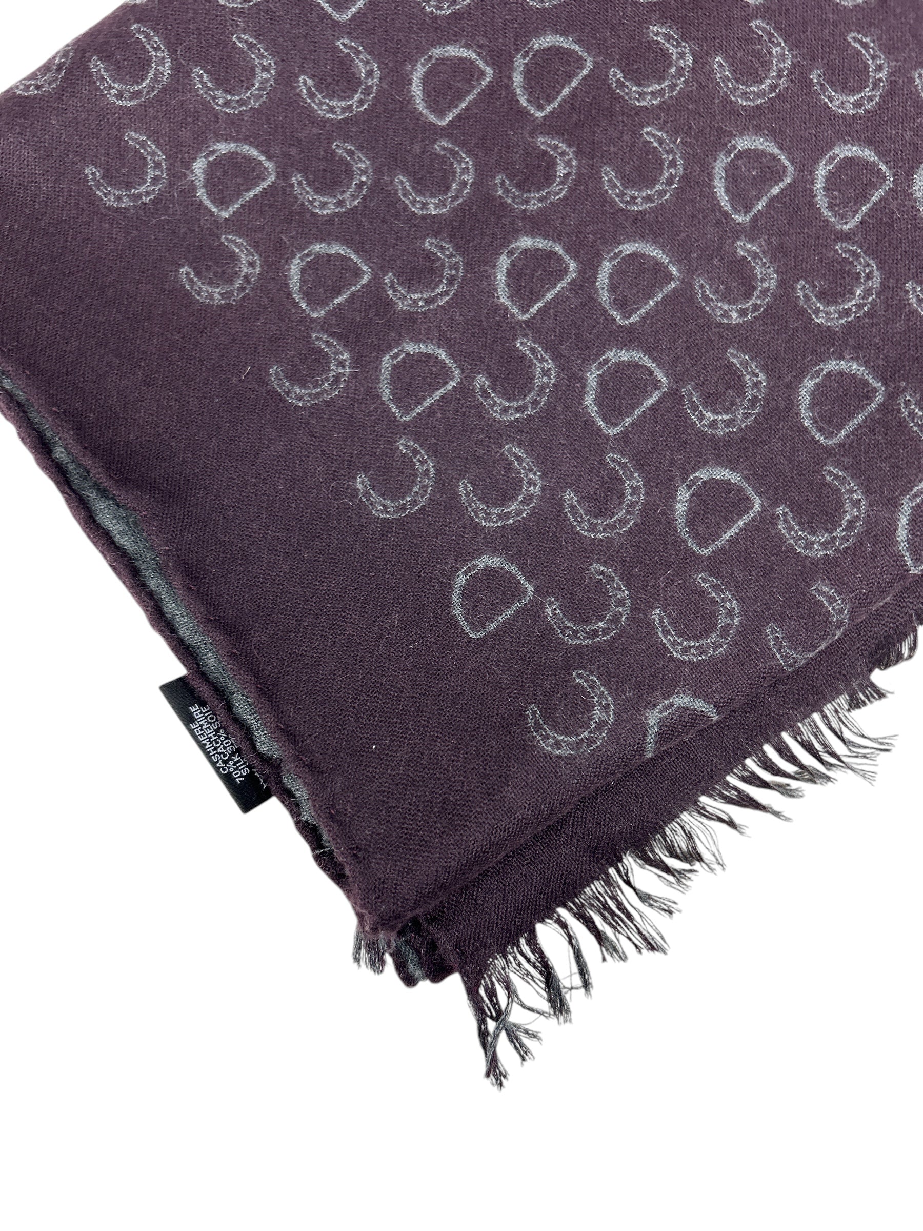 Grey/Burgundy Reversible Horse Shoe Pattern Cashmere/Silk Scarf