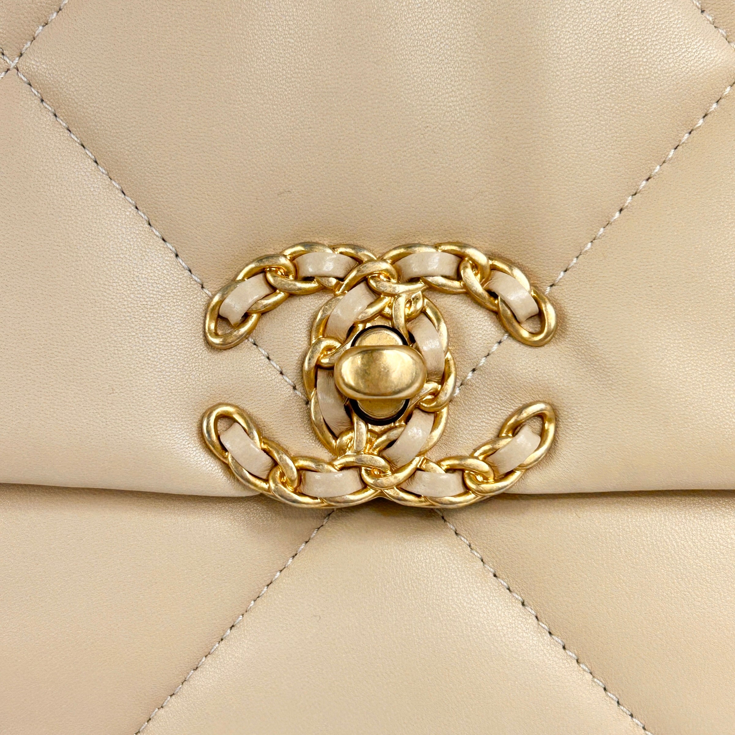 Beige Quilted Small 19 Flap w/ Mixed HW