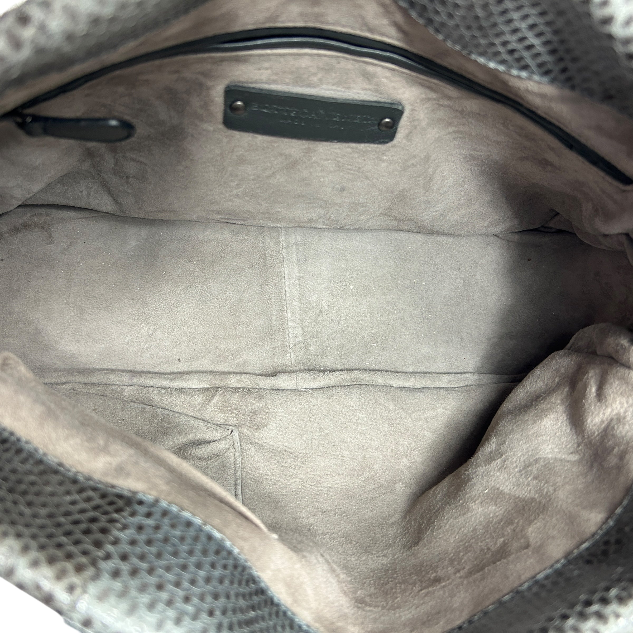 Gray Lambskin / Snakeskin Detail Foldover Bag
