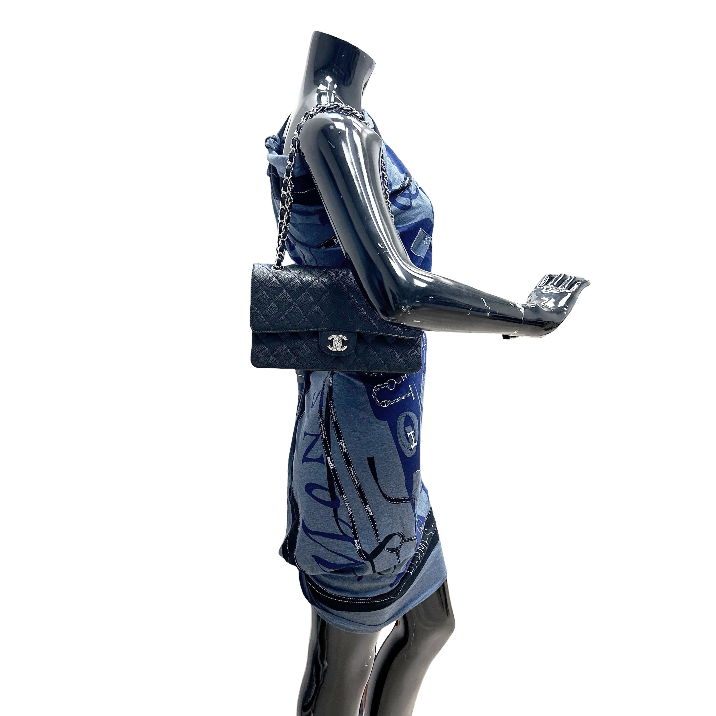 Chanel Black Quilted Caviar Leather Classic Medium Double Flap Bag w/SHW