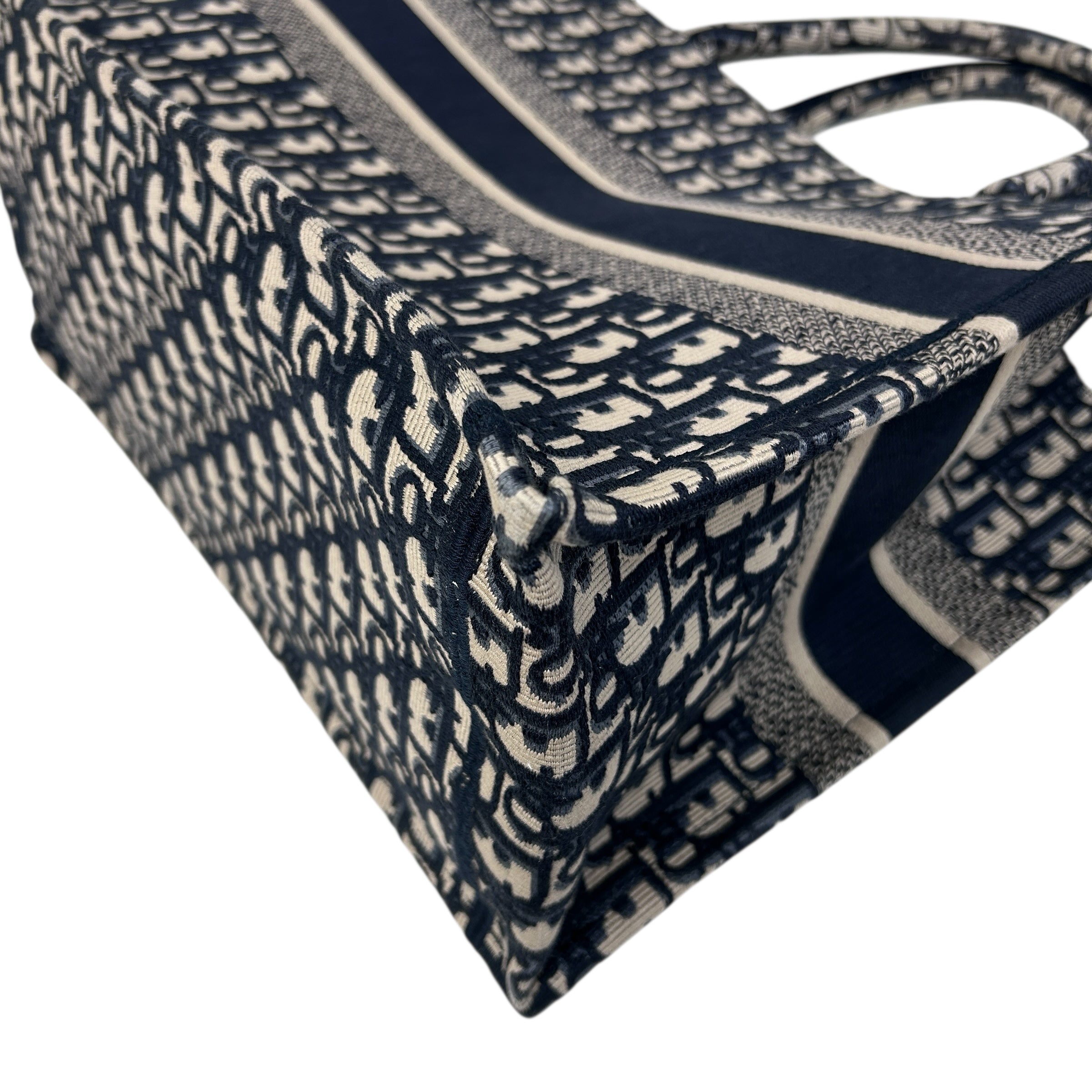 Ecru and Blue Oblique Embroidery Medium Book Tote