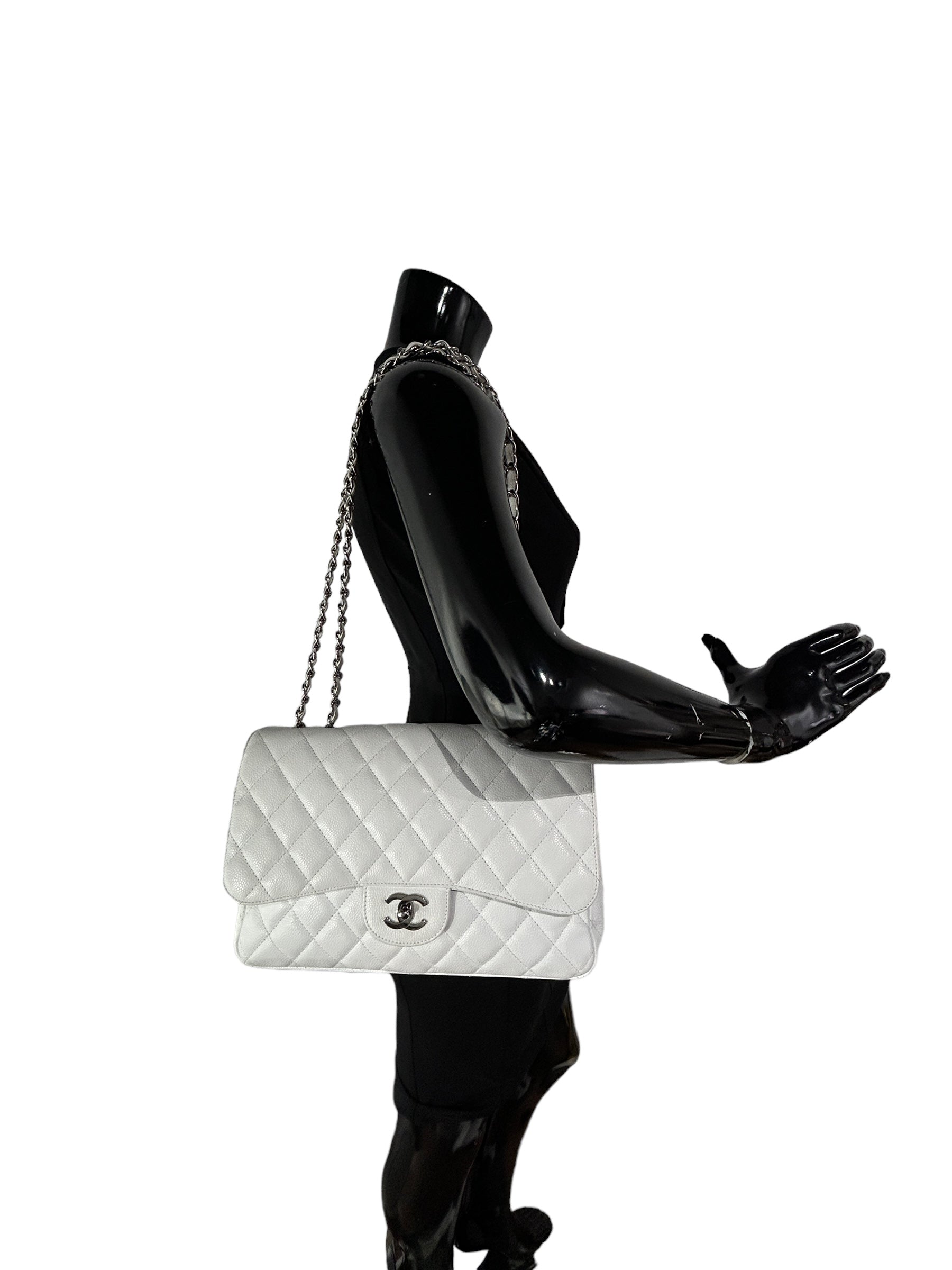 White Caviar Quilted Jumbo Single Flap Bag W/SHW