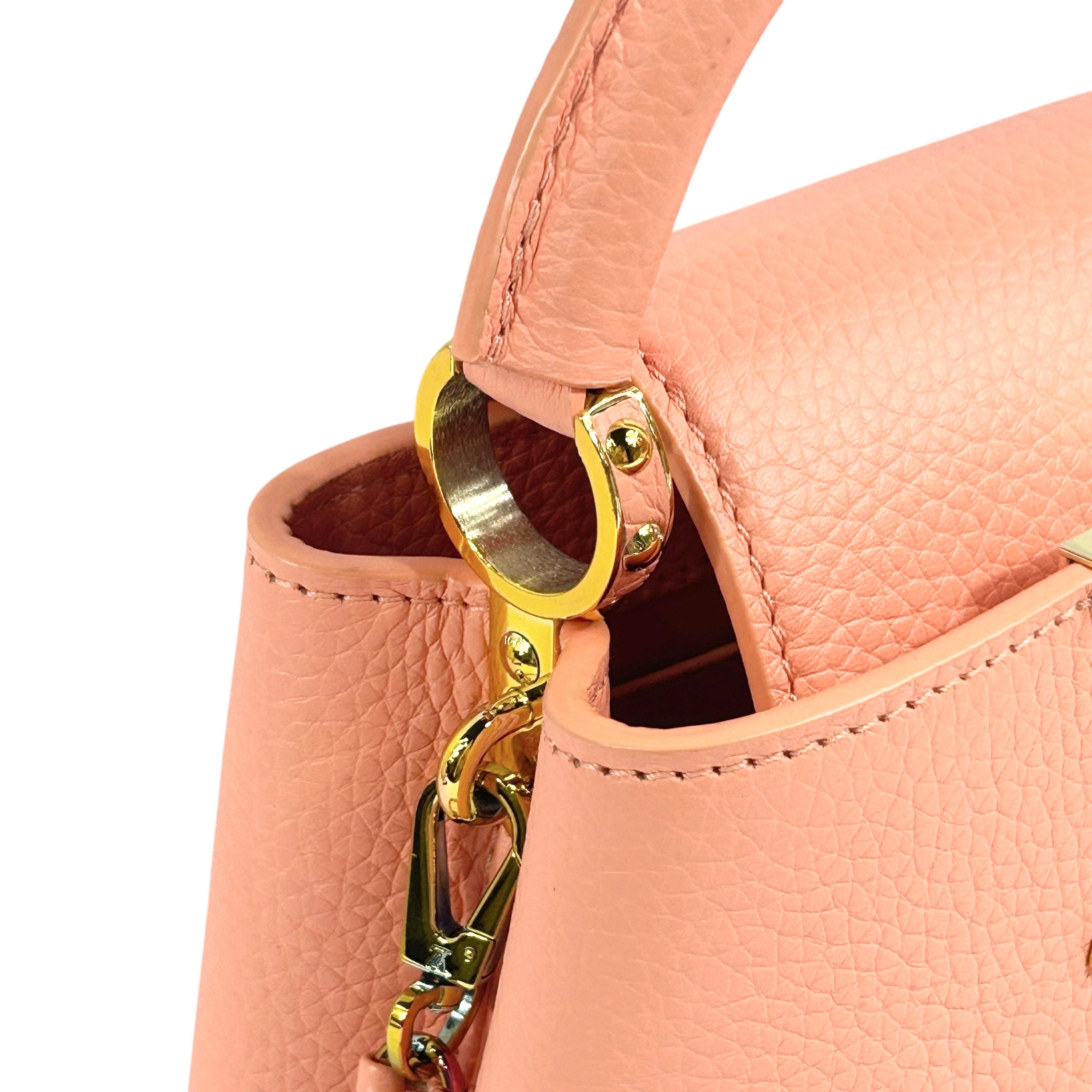 Apricot Taurillon Capucines Mini w/Intertwined Rainbow Chain Strap
