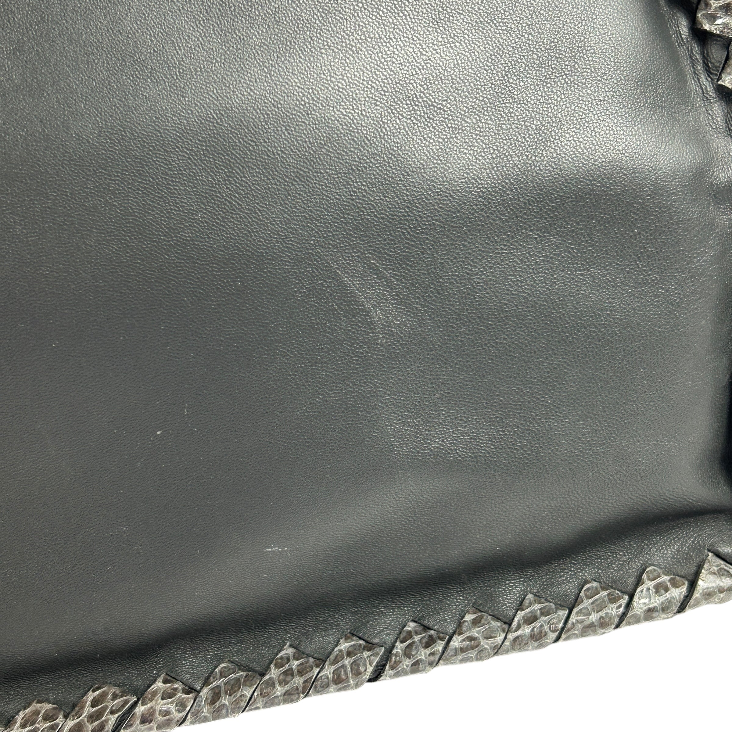 Gray Lambskin / Snakeskin Detail Foldover Bag