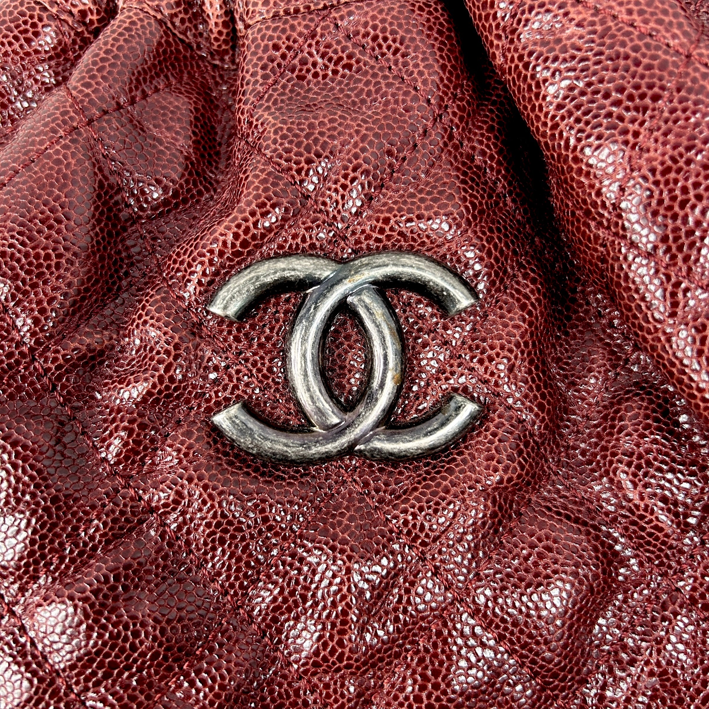 Glazed Caviar Quilted Burgundy CC Elastic Shoulder Bag W/RHW