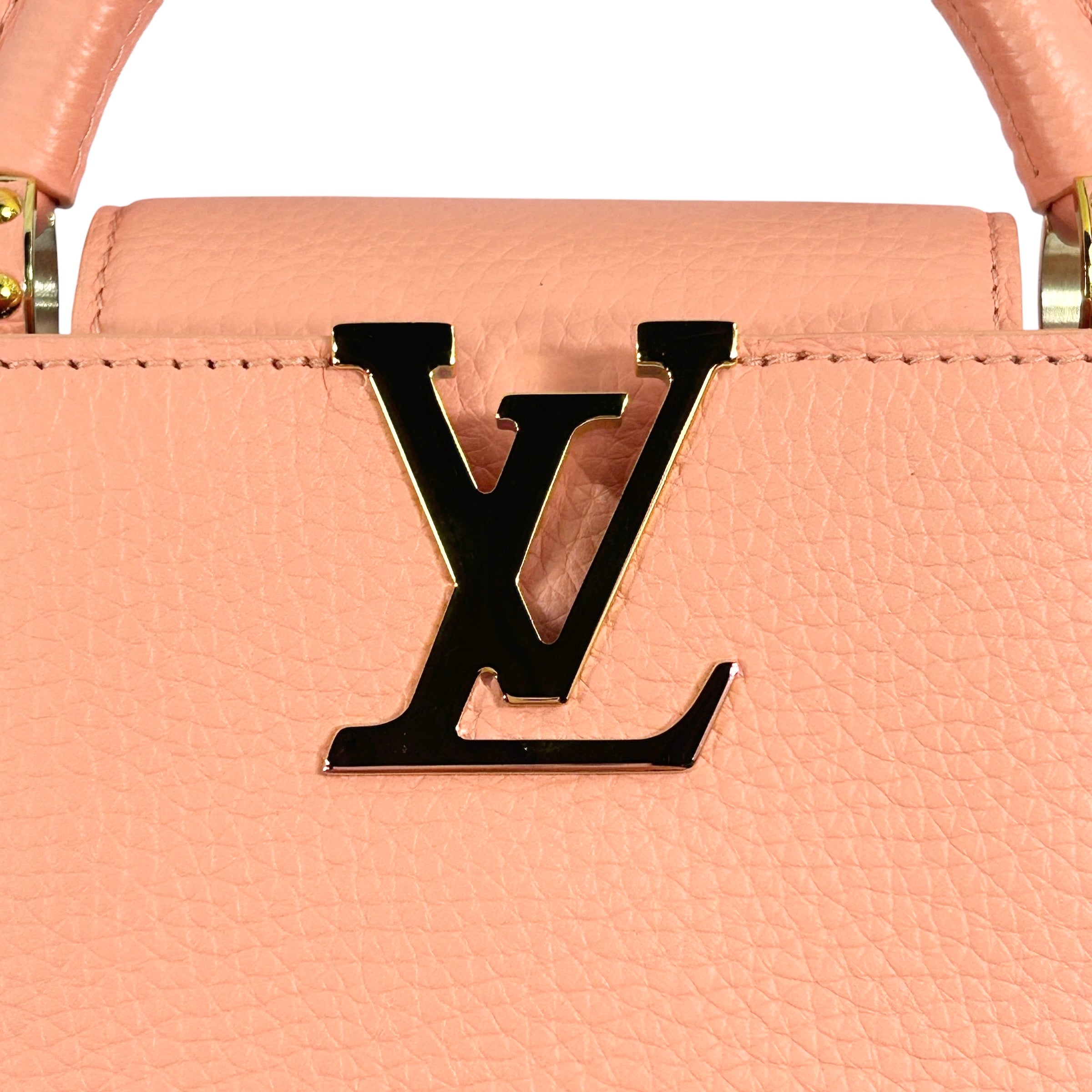 Apricot Taurillon Capucines Mini w/Intertwined Rainbow Chain Strap