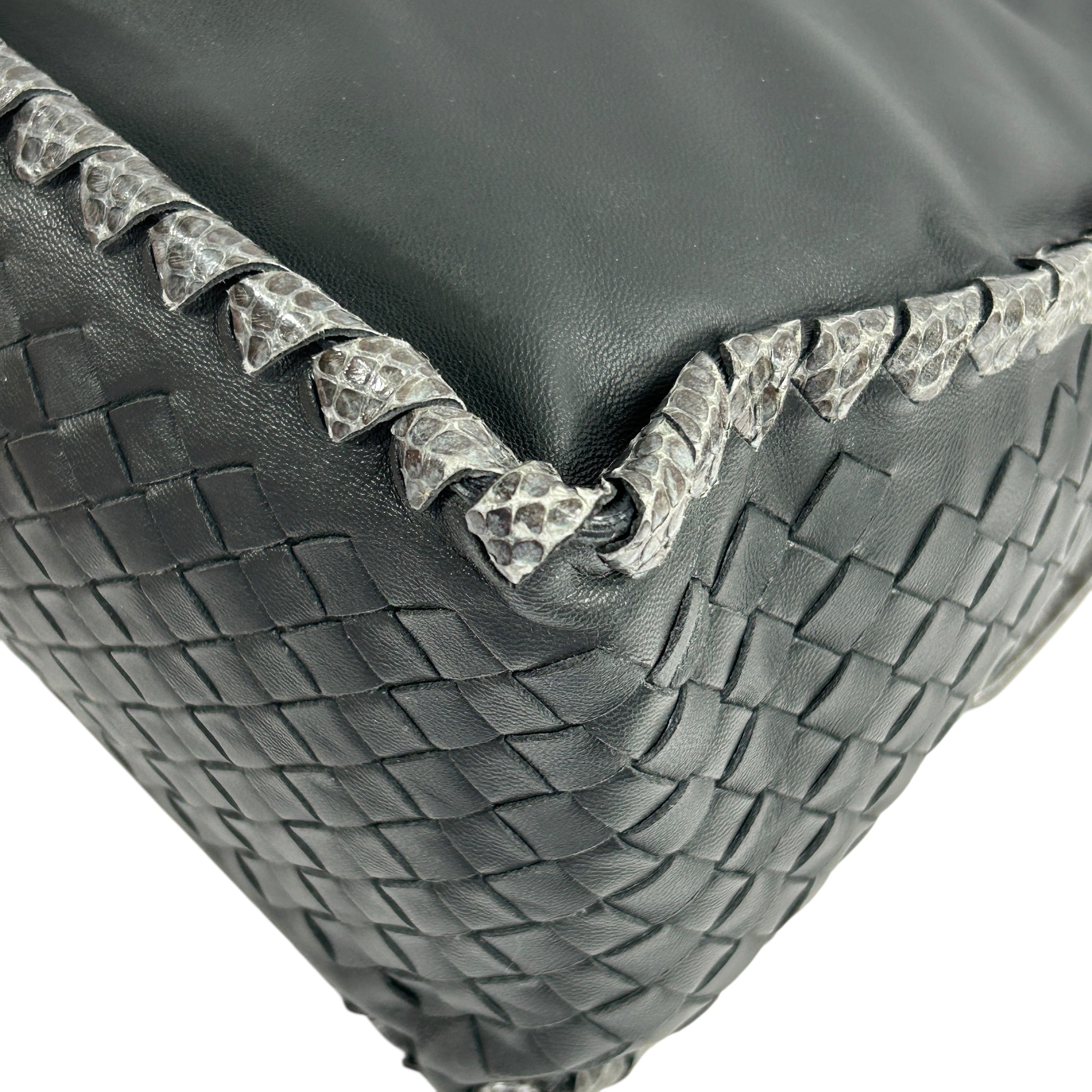 Gray Lambskin / Snakeskin Detail Foldover Bag