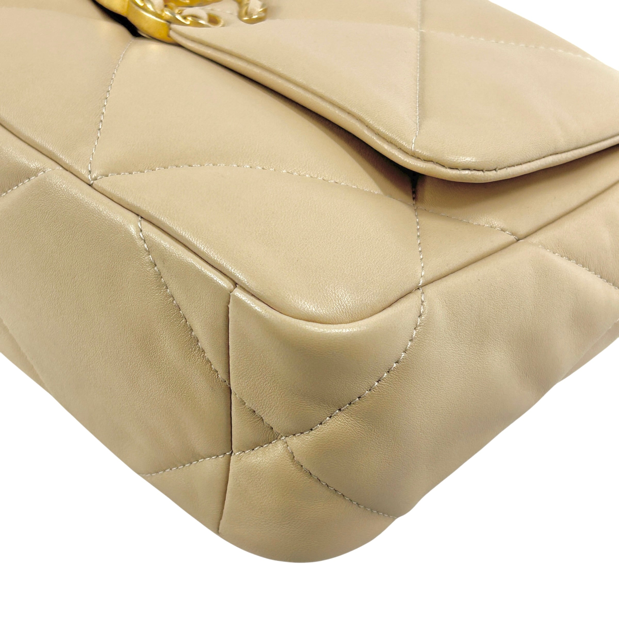 Beige Quilted Small 19 Flap w/ Mixed HW