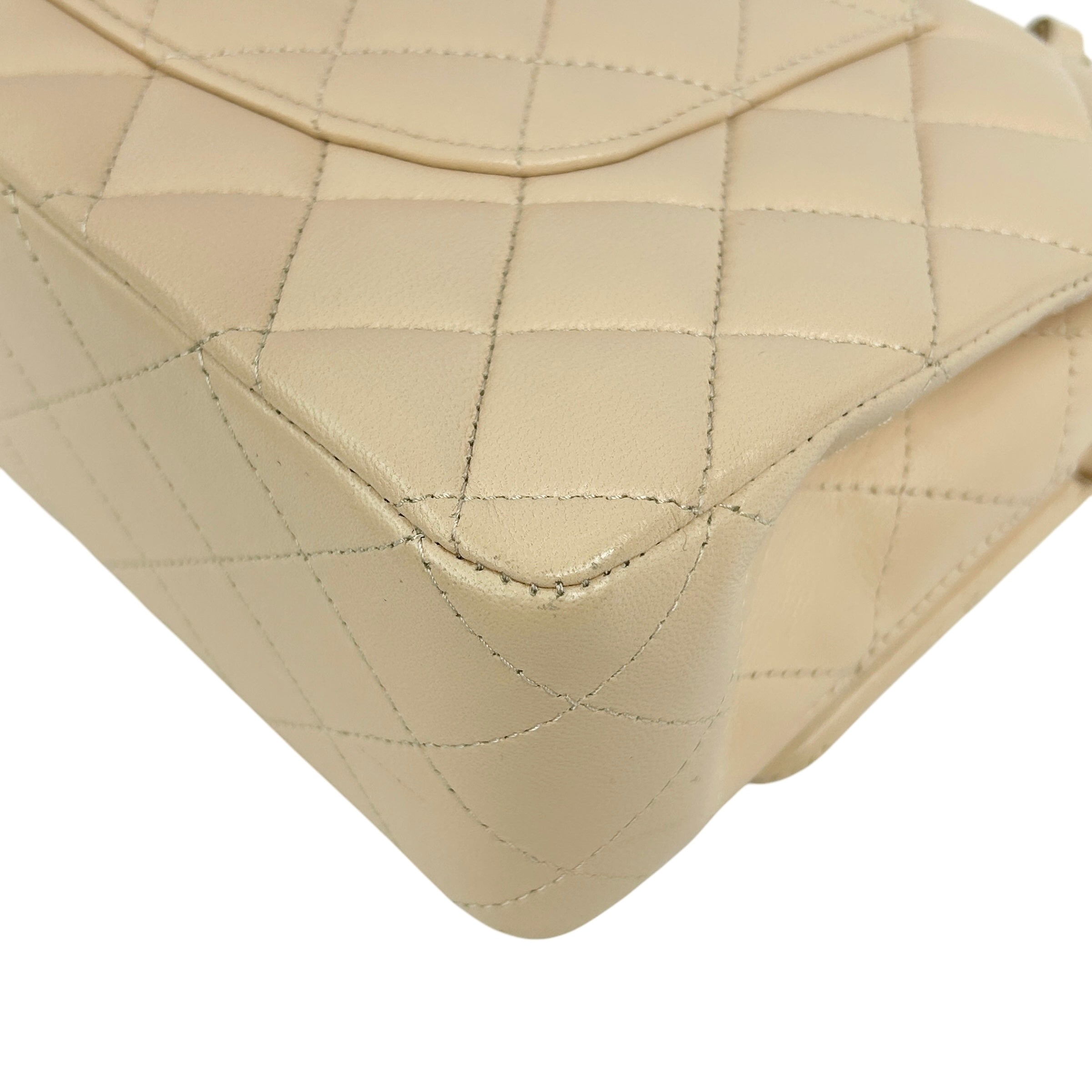 Light Beige Quilted Lambskin Medium Double Flap w/ Brushed GHW