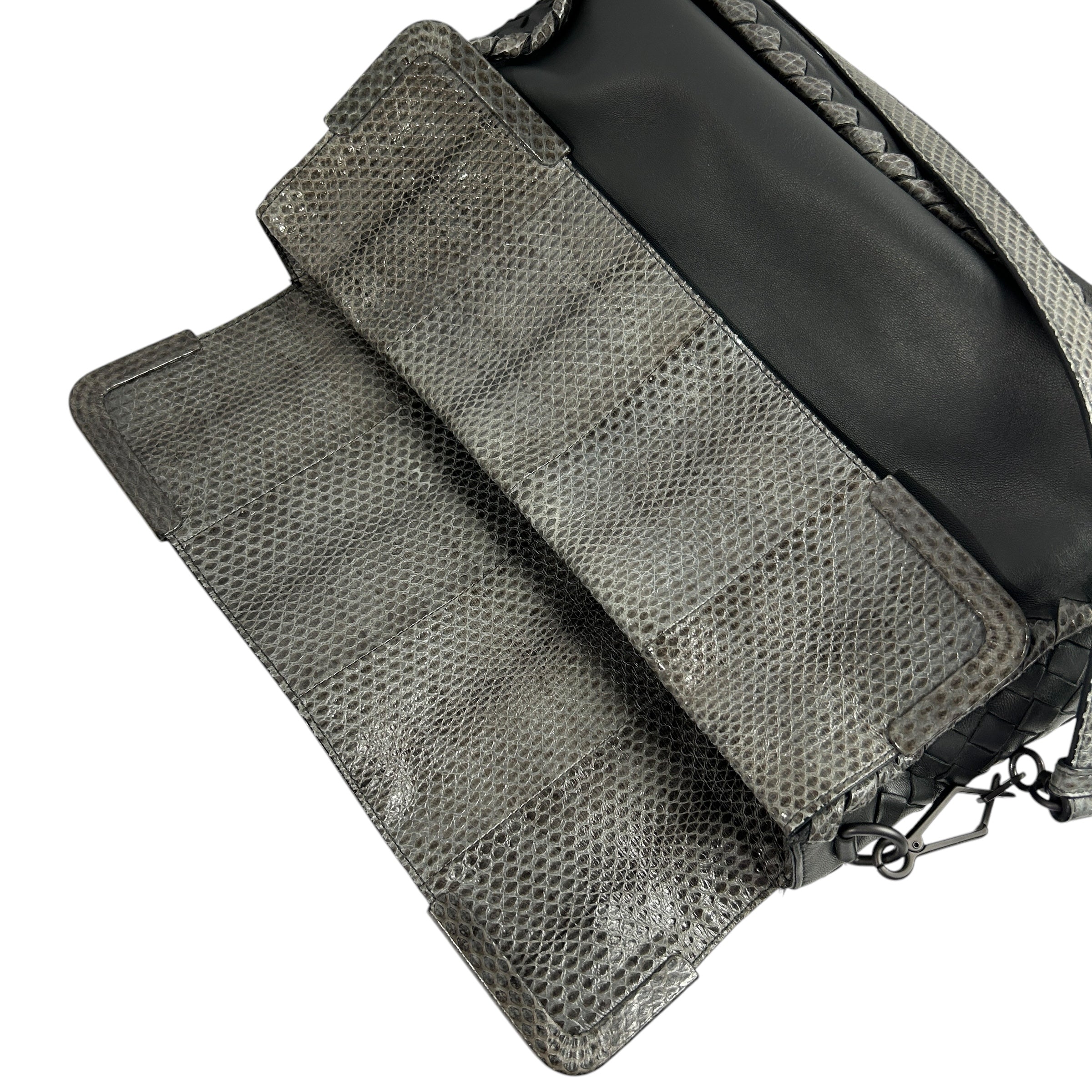 Gray Lambskin / Snakeskin Detail Foldover Bag