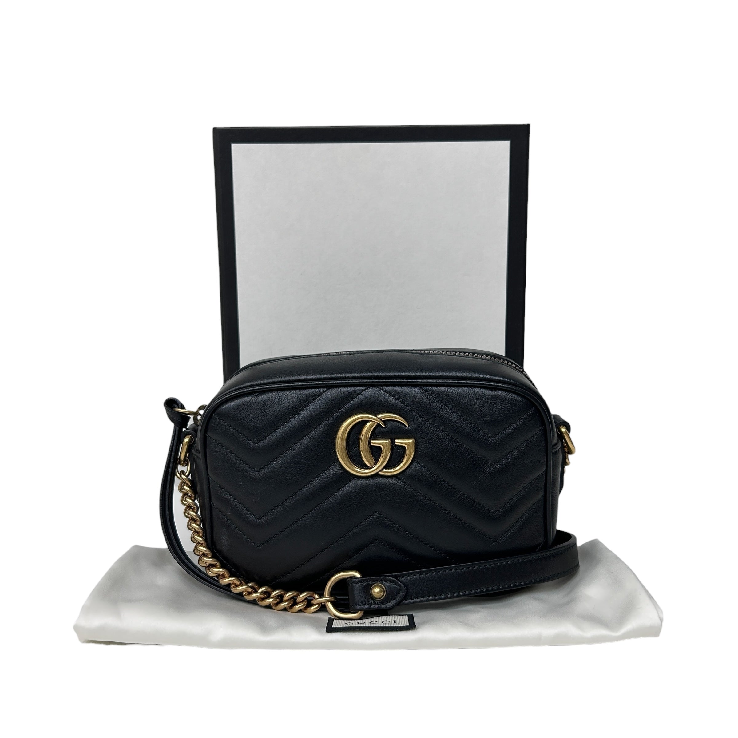 Black Quilted Leather Marmont Mini Camera Bag w/GHW