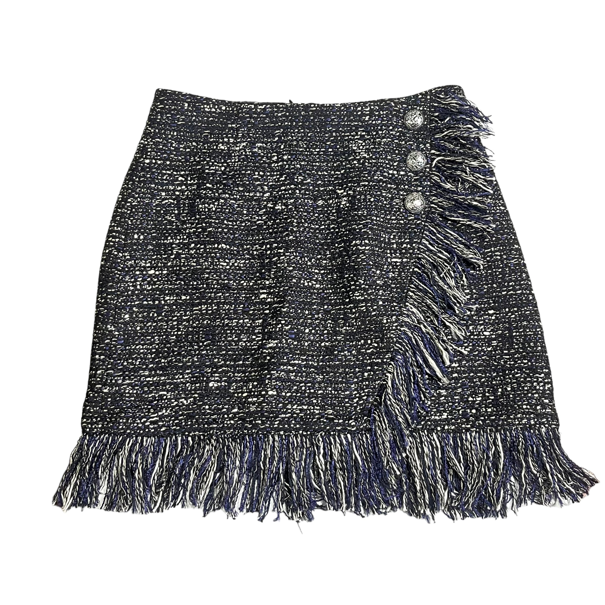 INTERMIX Tweed Navy/Black/White Button Side Skirt