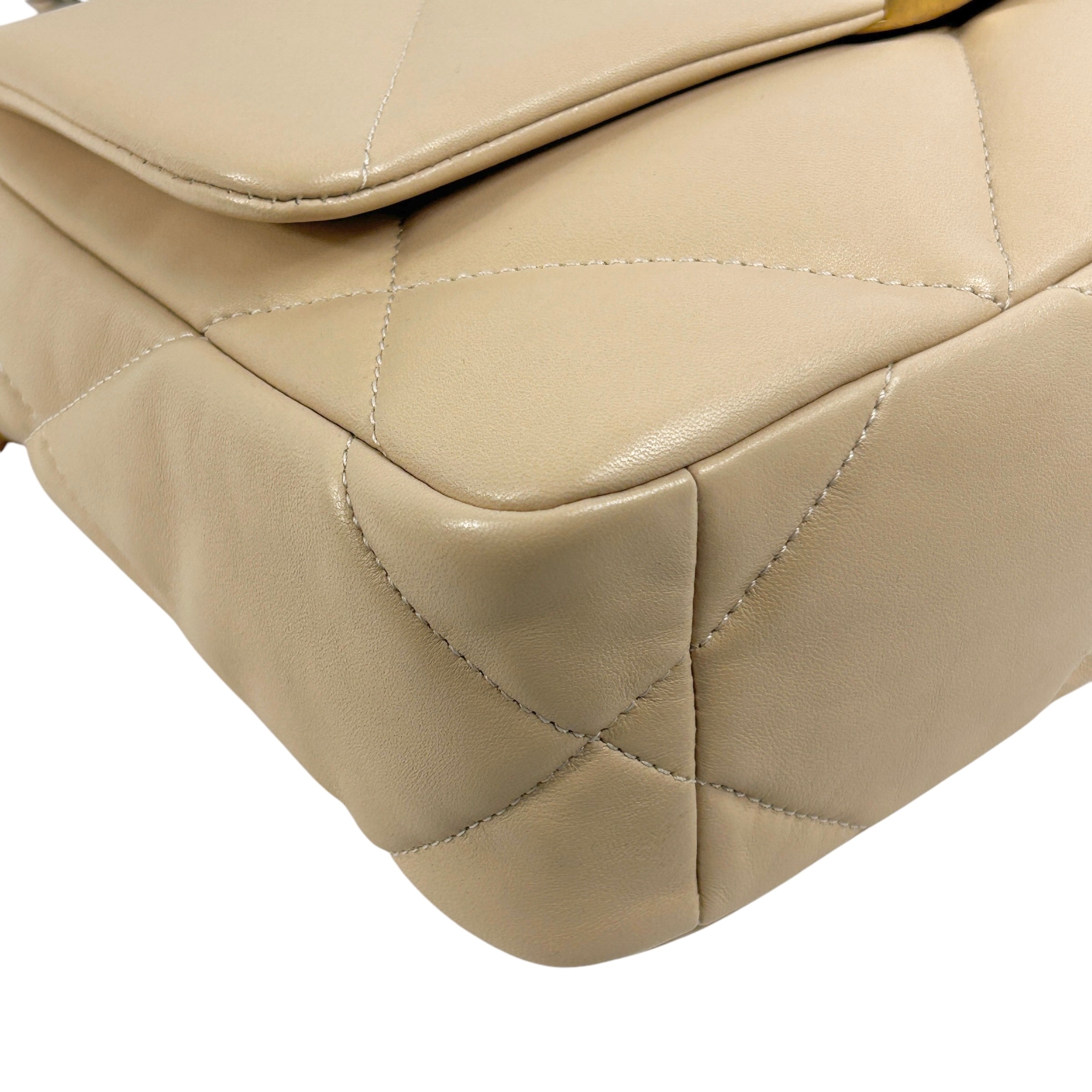 Beige Quilted Small 19 Flap w/ Mixed HW