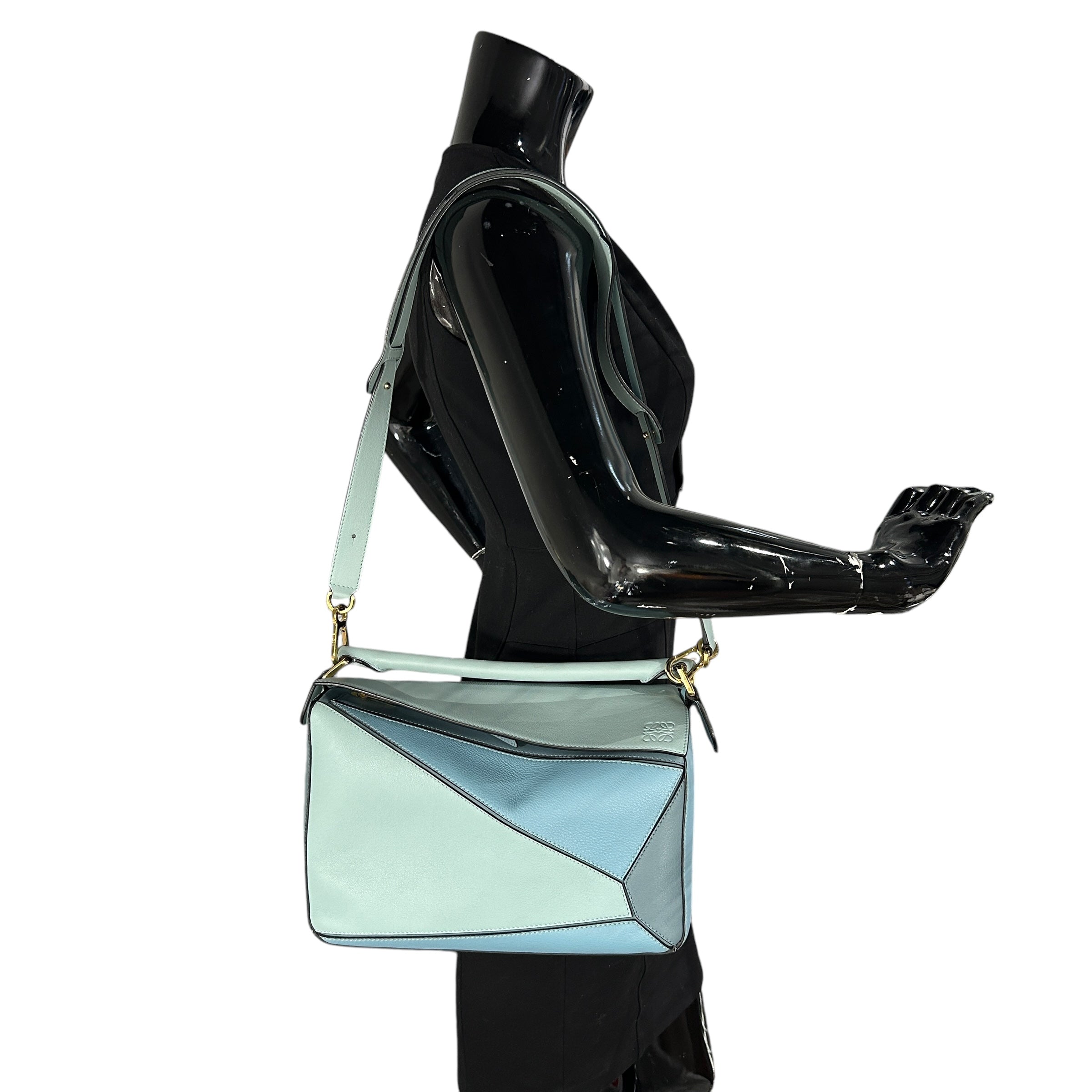 Blue Calfskin Medium Puzzle Bag w/GHW