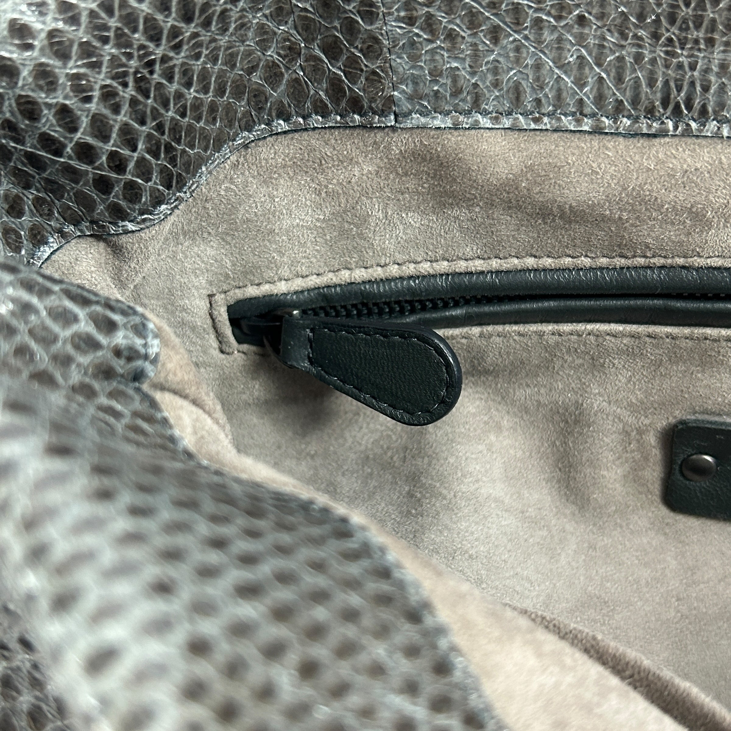 Gray Lambskin / Snakeskin Detail Foldover Bag
