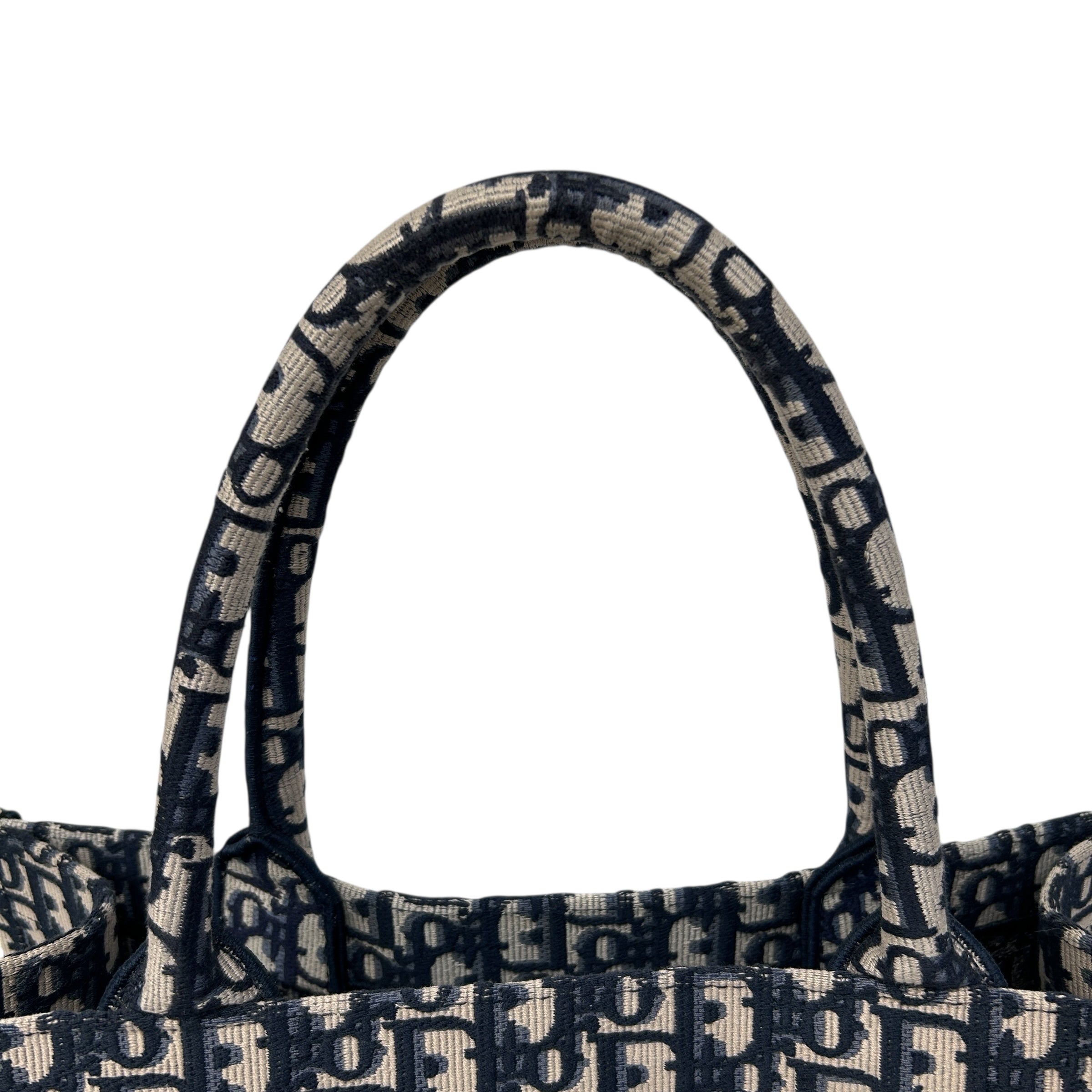 Ecru and Blue Oblique Embroidery Medium Book Tote