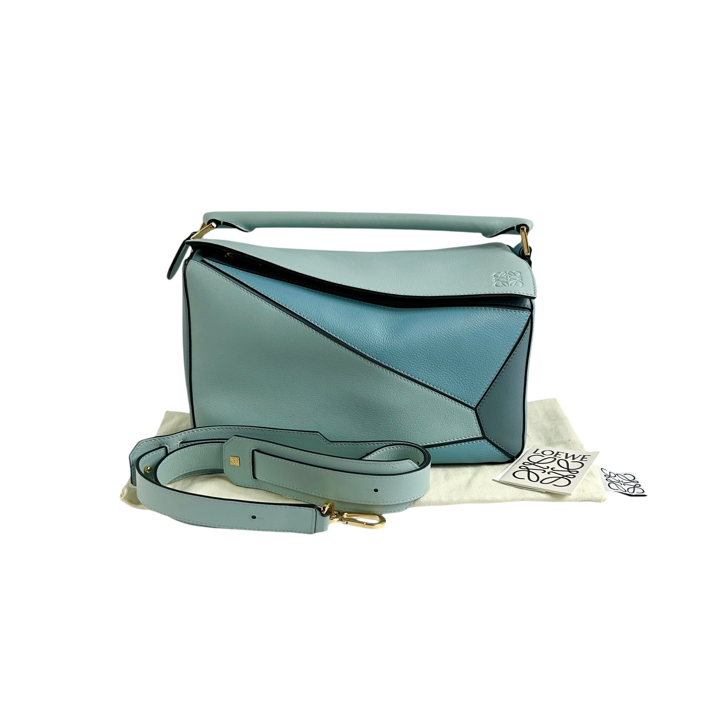 Blue Calfskin Medium Puzzle Bag w/GHW