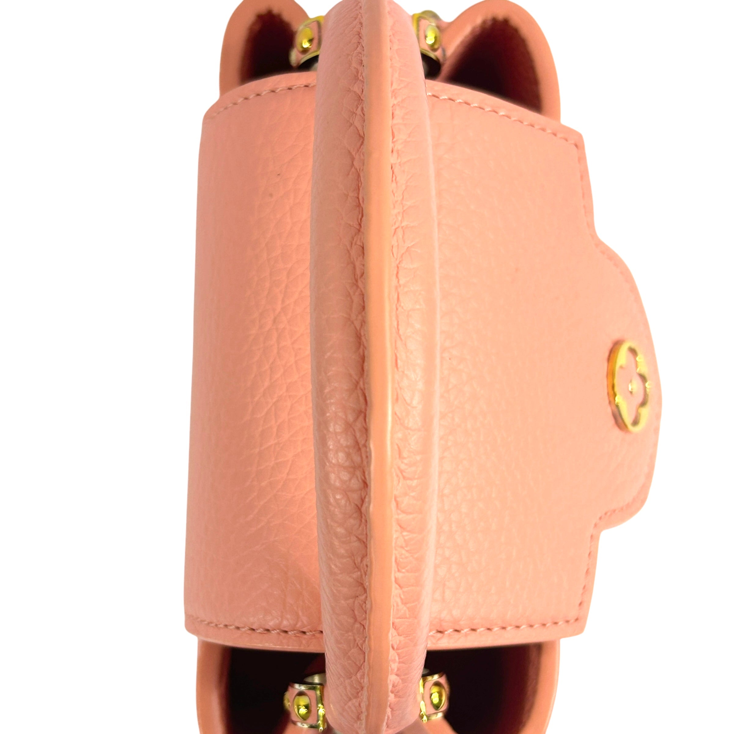 Apricot Taurillon Capucines Mini w/Intertwined Rainbow Chain Strap