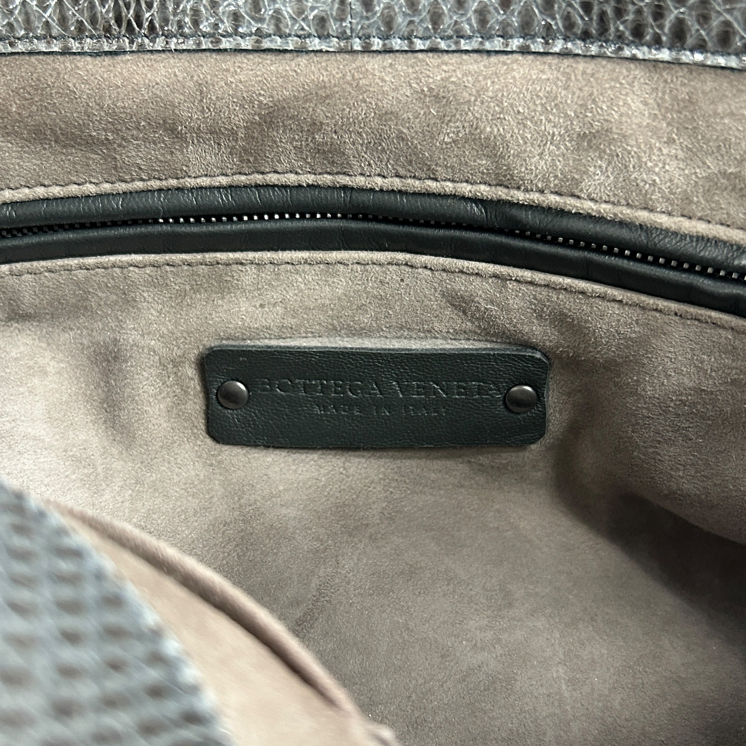 Gray Lambskin / Snakeskin Detail Foldover Bag