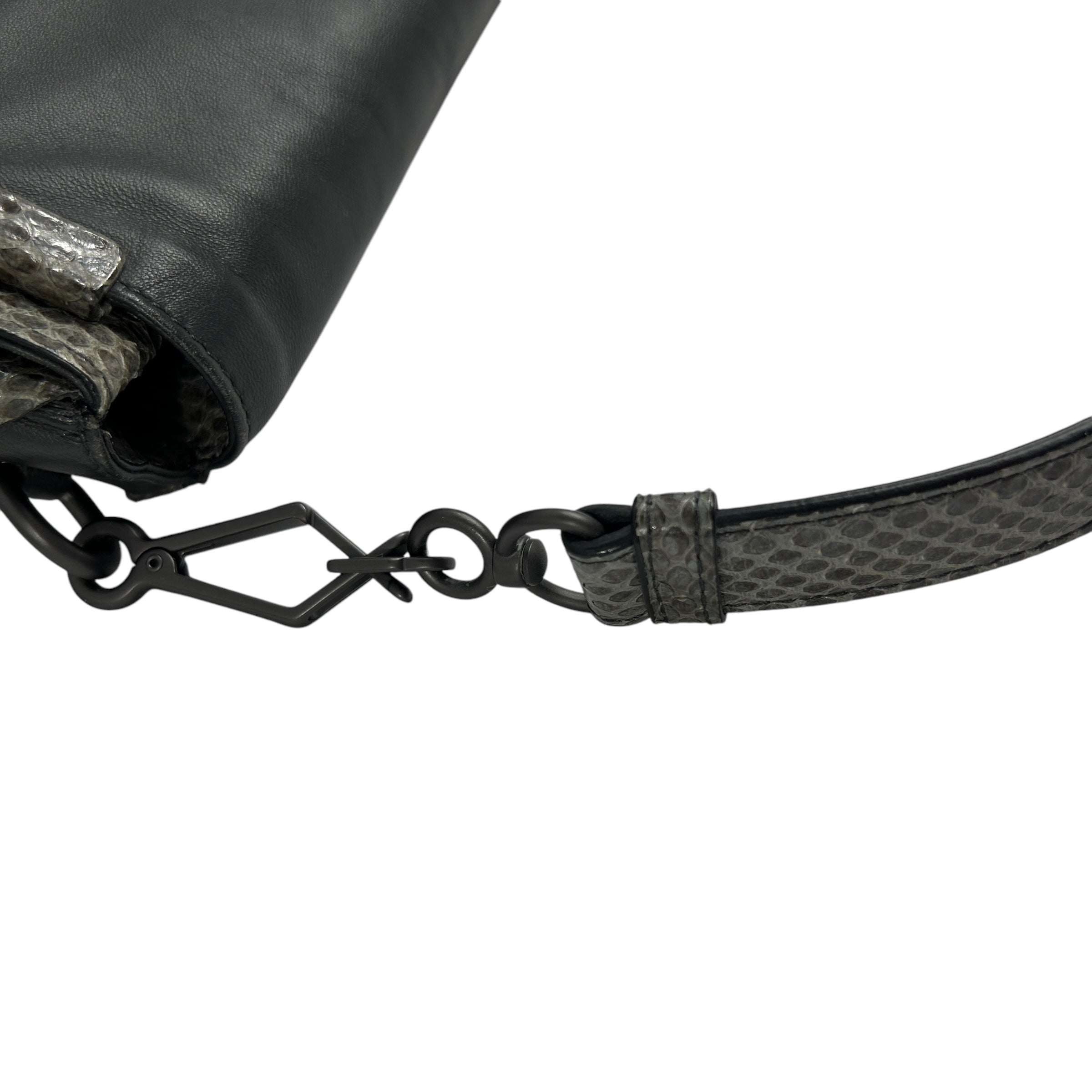 Gray Lambskin / Snakeskin Detail Foldover Bag