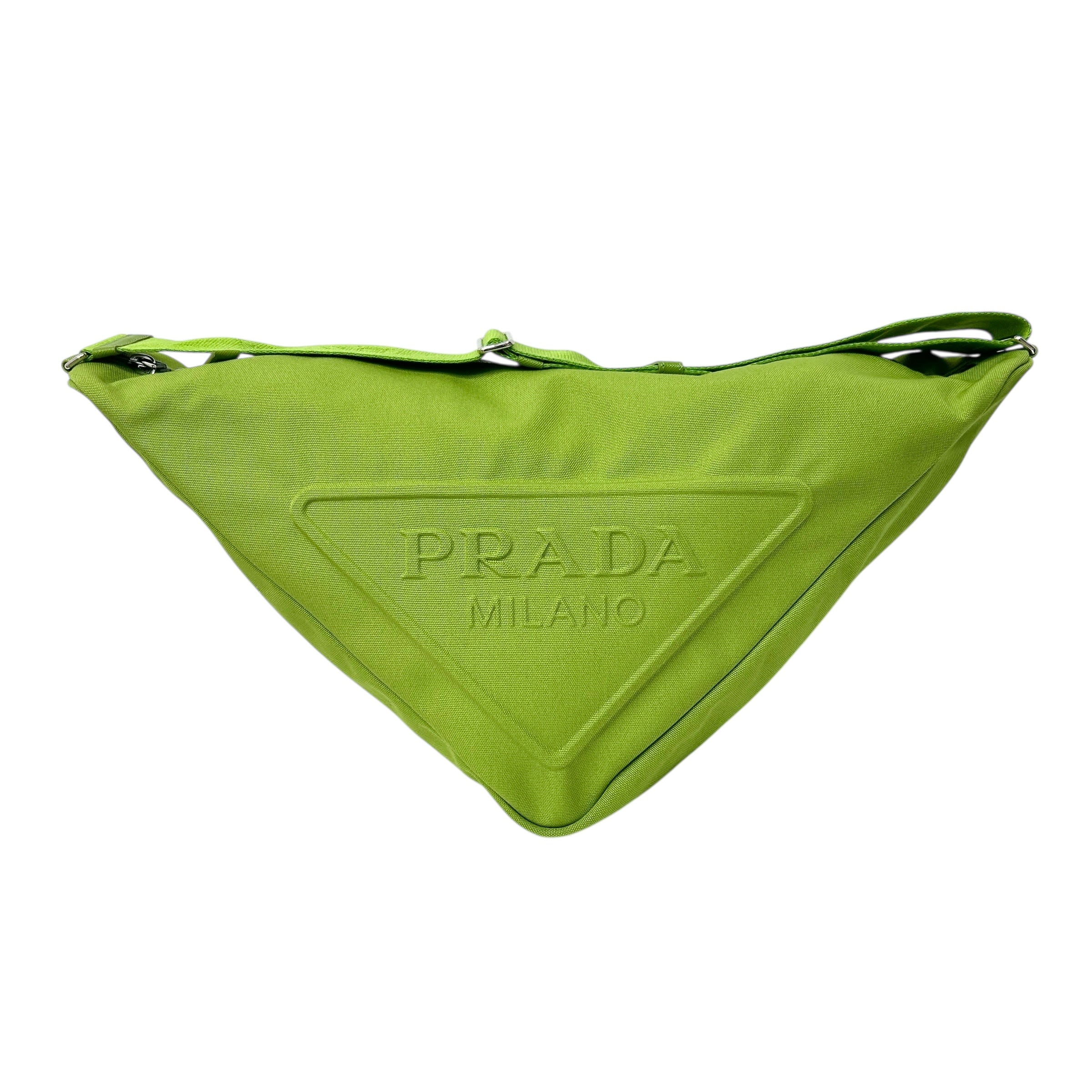 Green Canvas Triangle Logo Embossed Crossbody Bag w/SHW