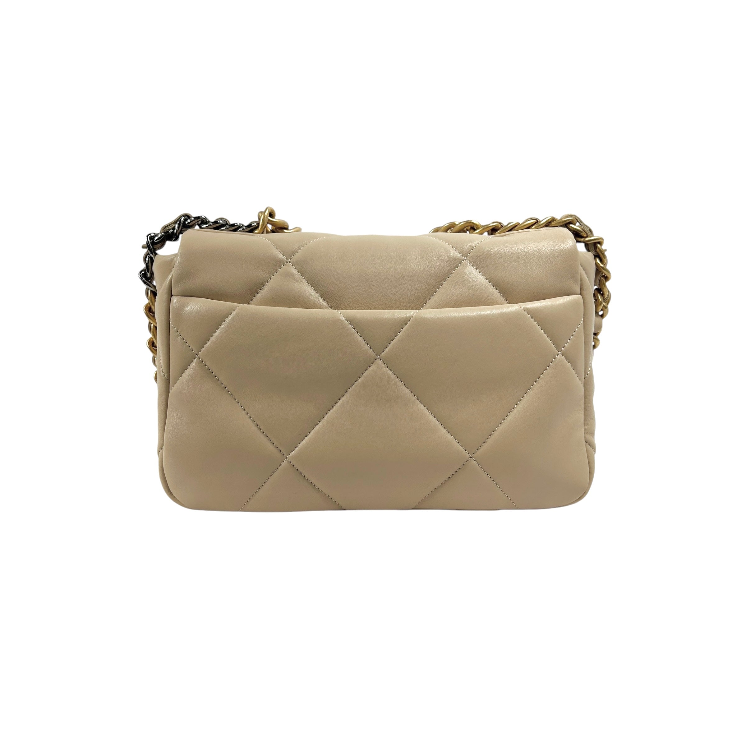 Beige Quilted Small 19 Flap w/ Mixed HW