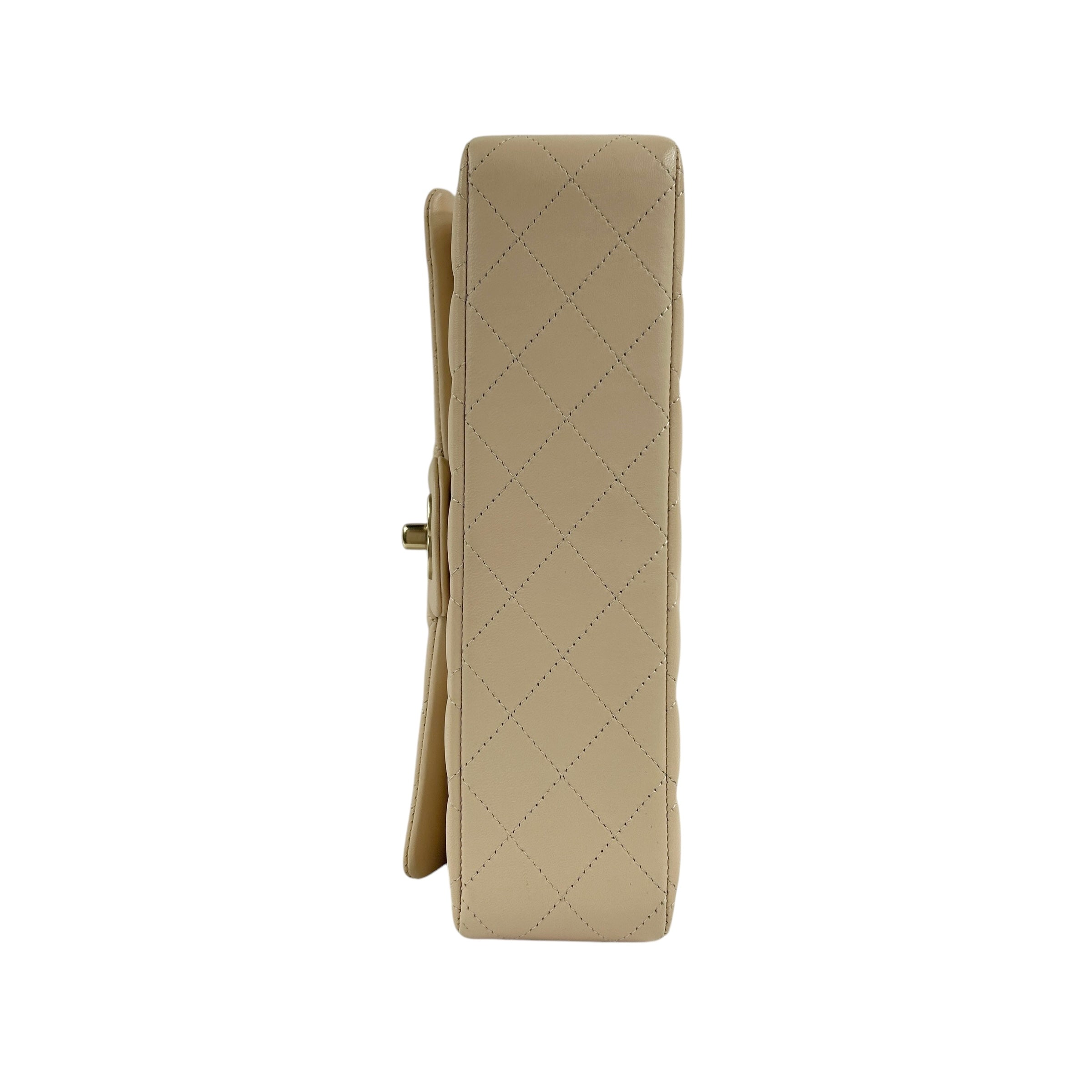 Light Beige Quilted Lambskin Medium Double Flap w/ Brushed GHW