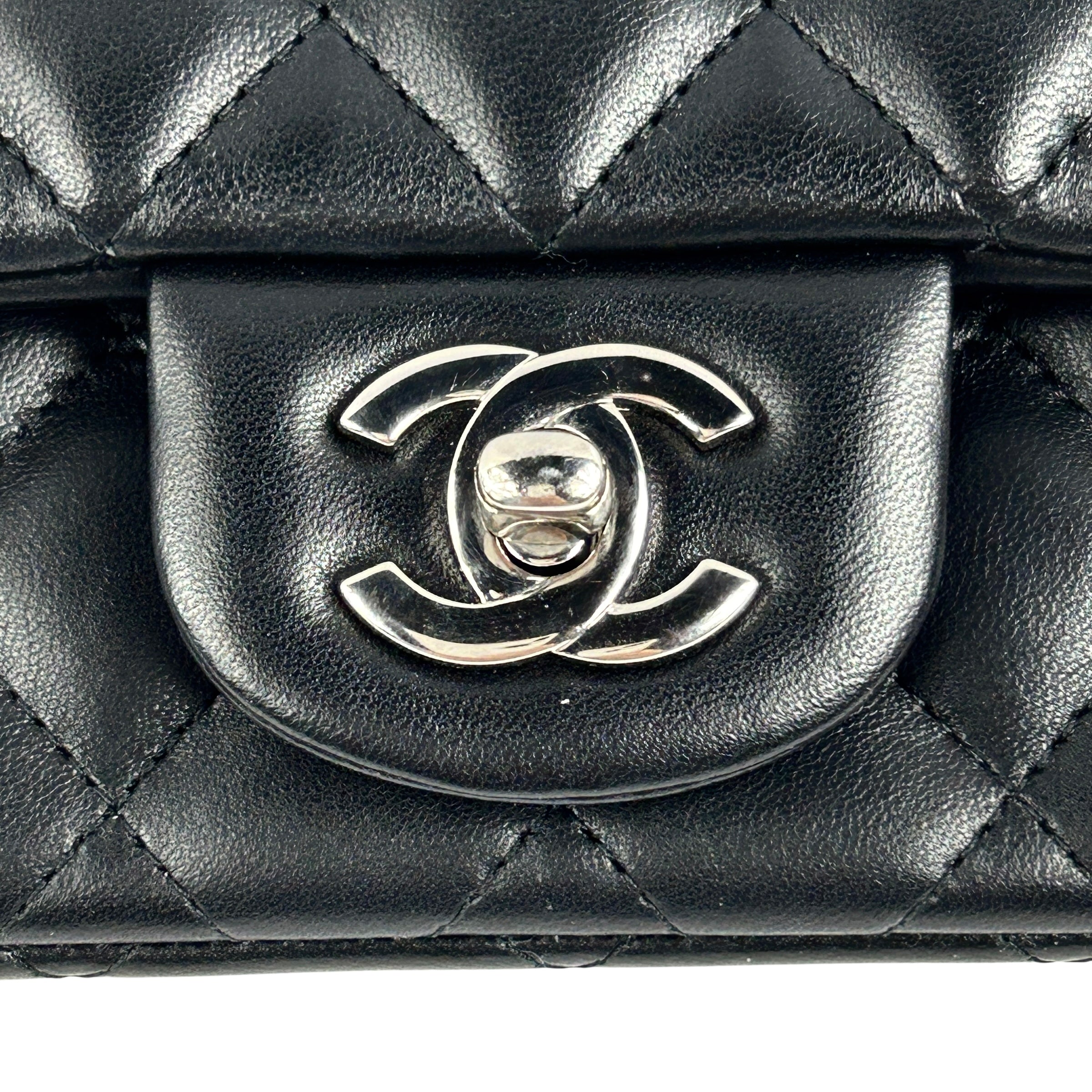 Black Quilted Lambskin Leather Classic Square Mini Flap Bag