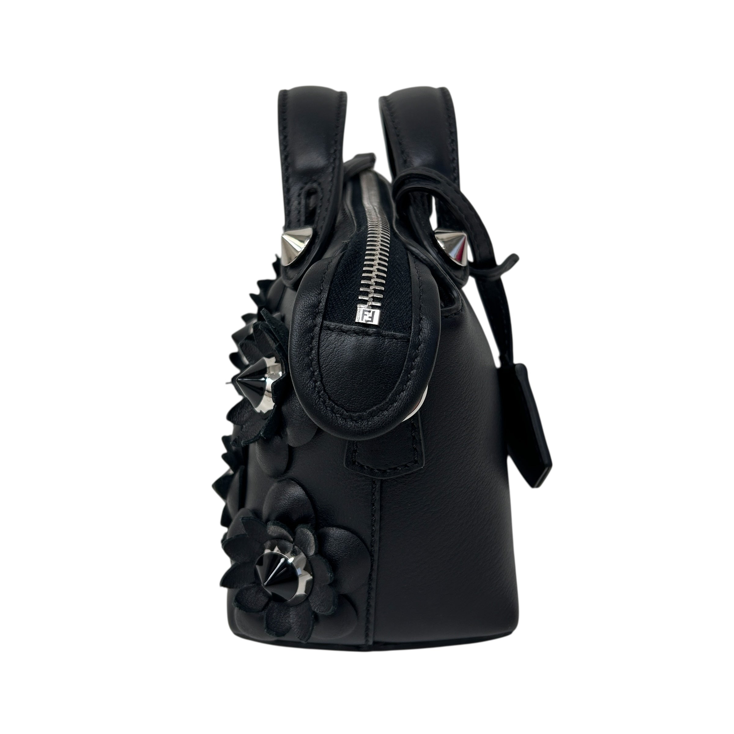 Black Leather Flower Studded Mini By the Way Bag w/SHW