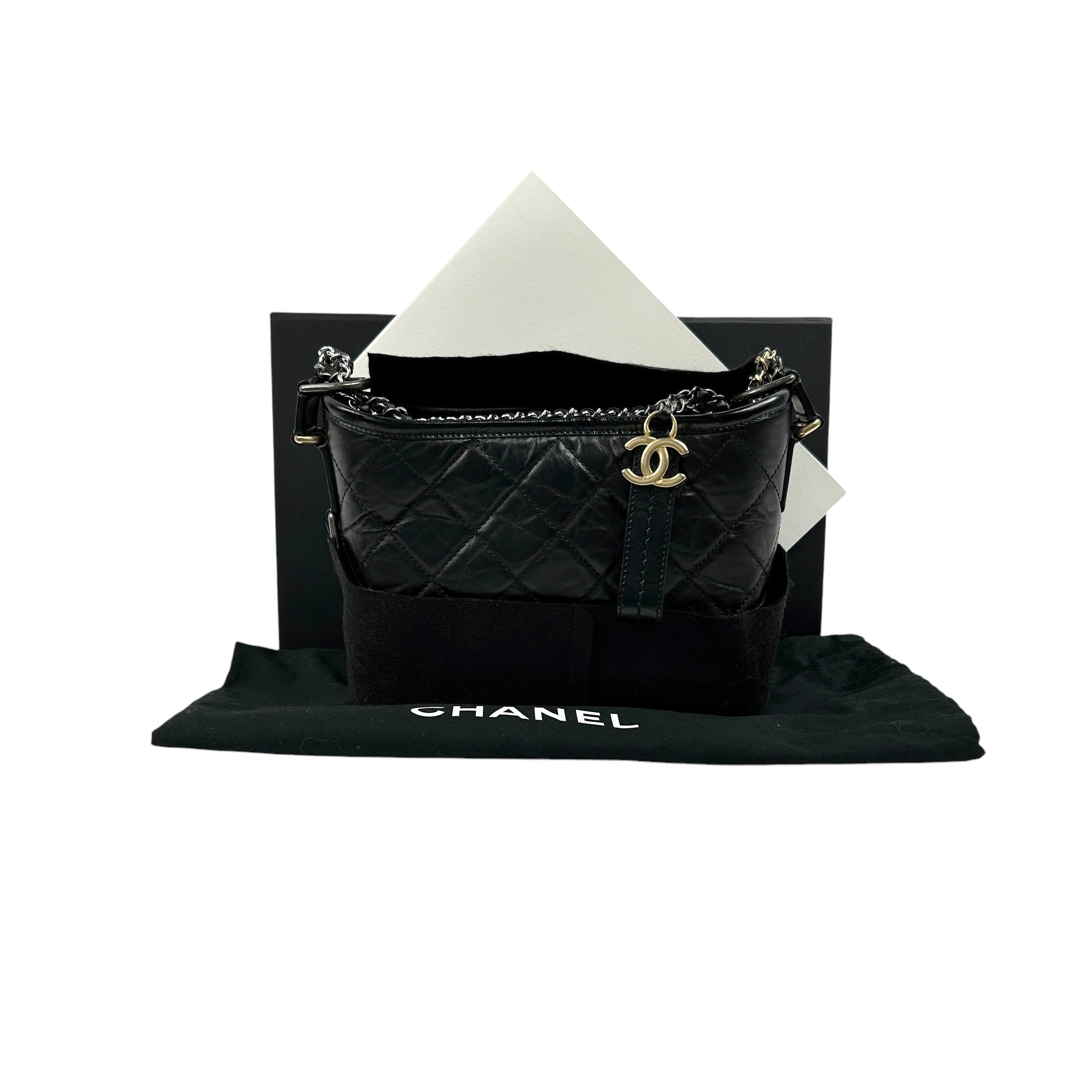 Black Aged Quilted Calfskin Leather Medium Gabrielle Hobo Bag w/AGHW/RHW/SHW/GHW