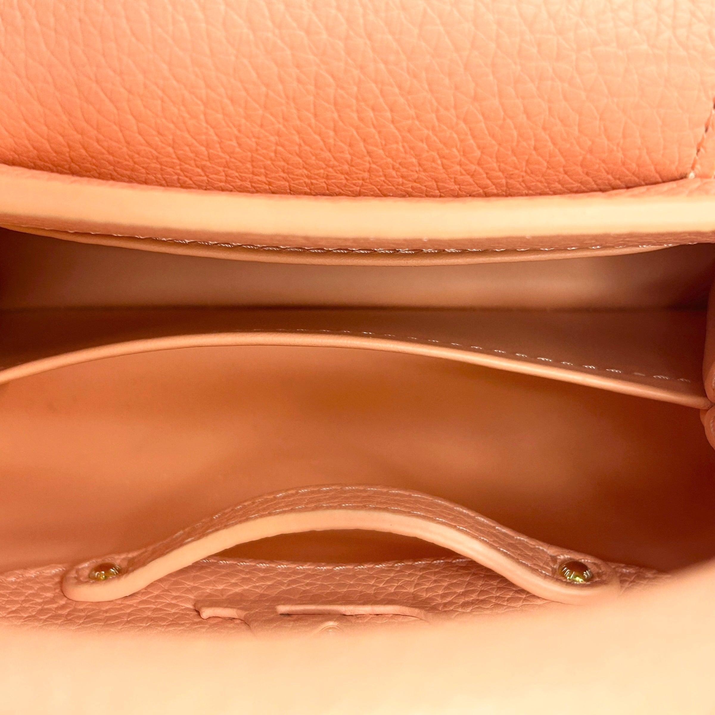 Apricot Taurillon Capucines Mini w/Intertwined Rainbow Chain Strap